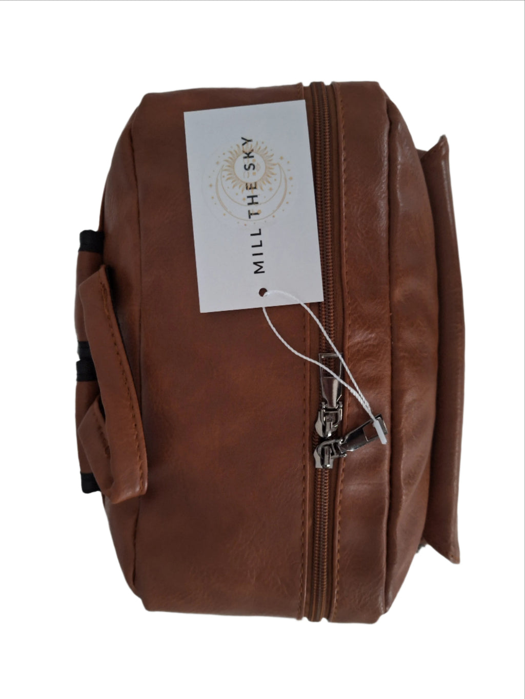 Mill The Sky: Rock-BOX Distressed Imitation Faux Leather Handcrafted Front Foldable Travel Commuting Backpack / Bag in WASHED TAN Mill The Sky