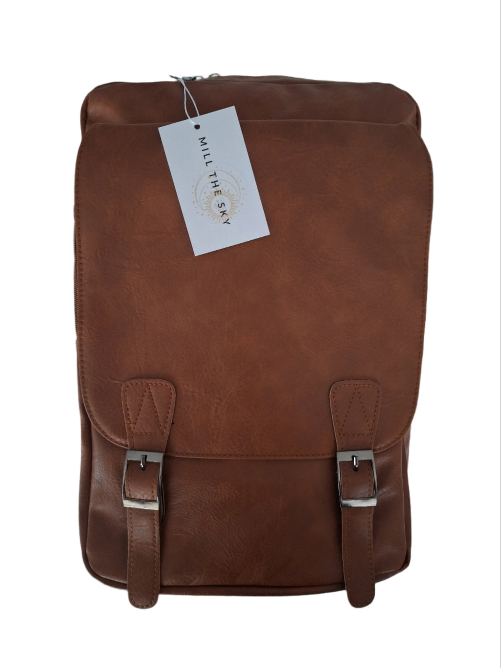 Mill The Sky: Rock-BOX Distressed Imitation Faux Leather Handcrafted Front Foldable Travel Commuting Backpack / Bag in WASHED TAN Mill The Sky