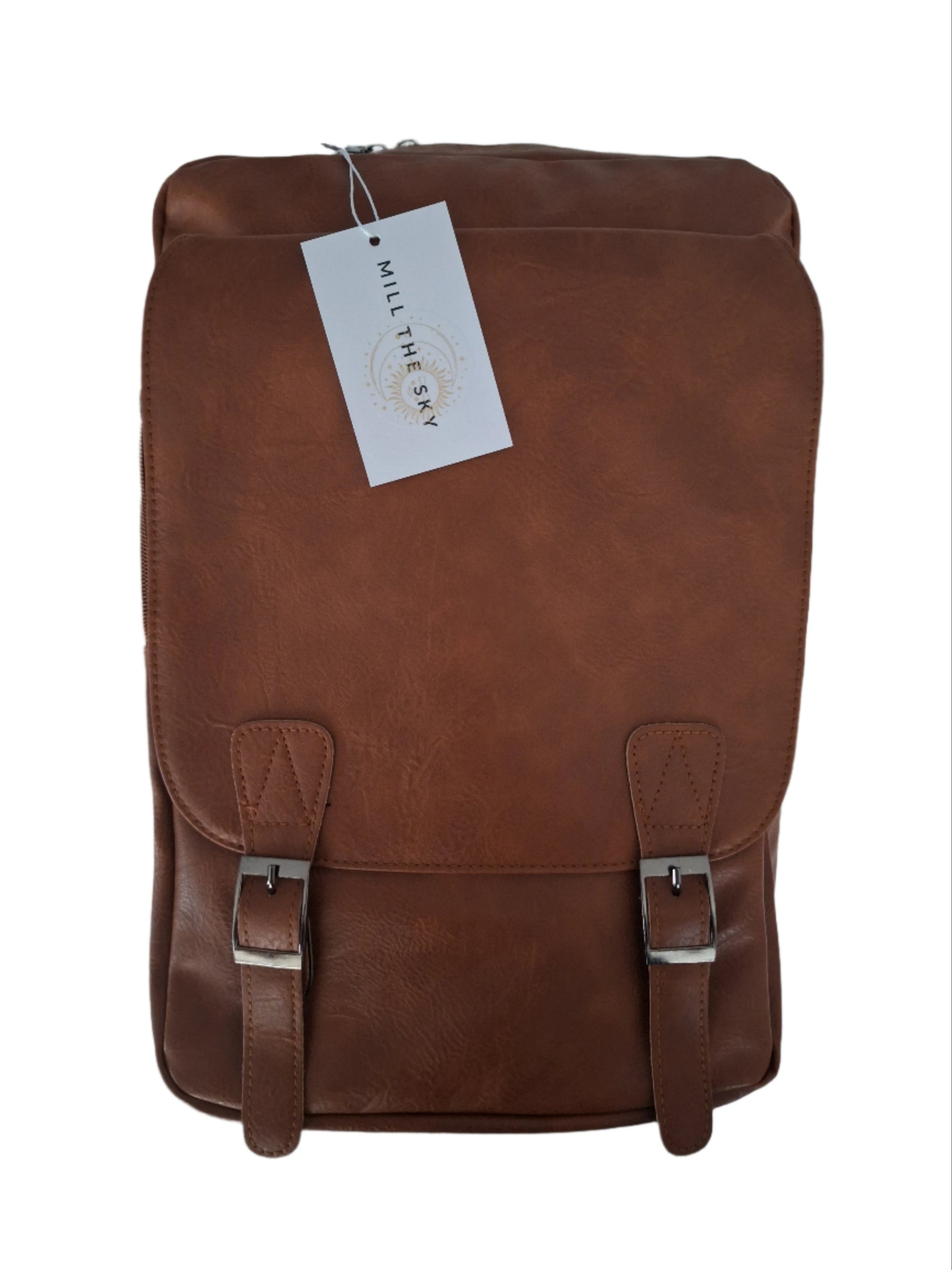 Mill The Sky: Rock-BOX Distressed Imitation Faux Leather Handcrafted Front Foldable Travel Commuting Backpack / Bag in WASHED TAN Mill The Sky