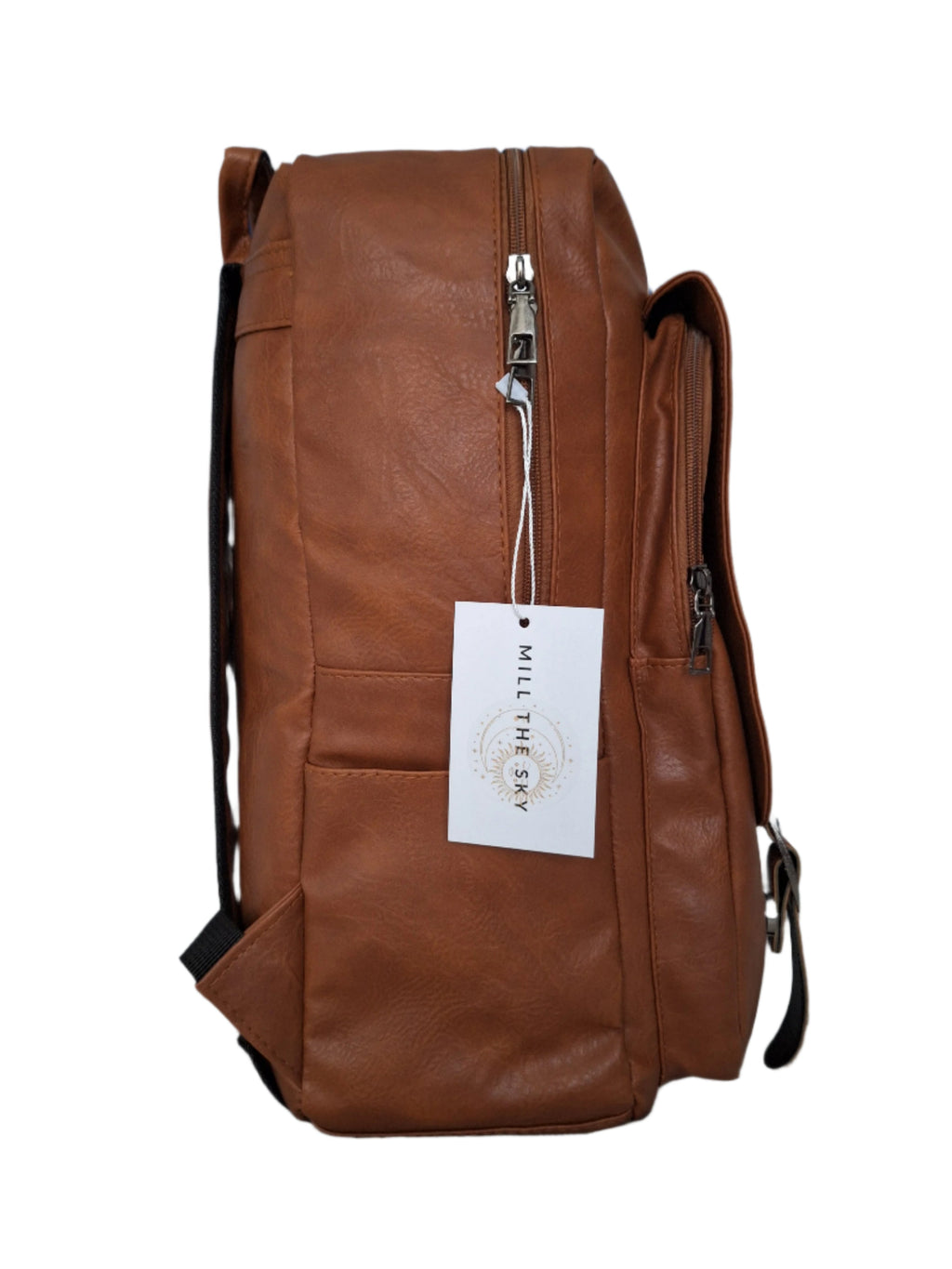Mill The Sky: Rock-BOX Distressed Imitation Faux Leather Handcrafted Front Foldable Travel Commuting Backpack / Bag in WASHED TAN Mill The Sky