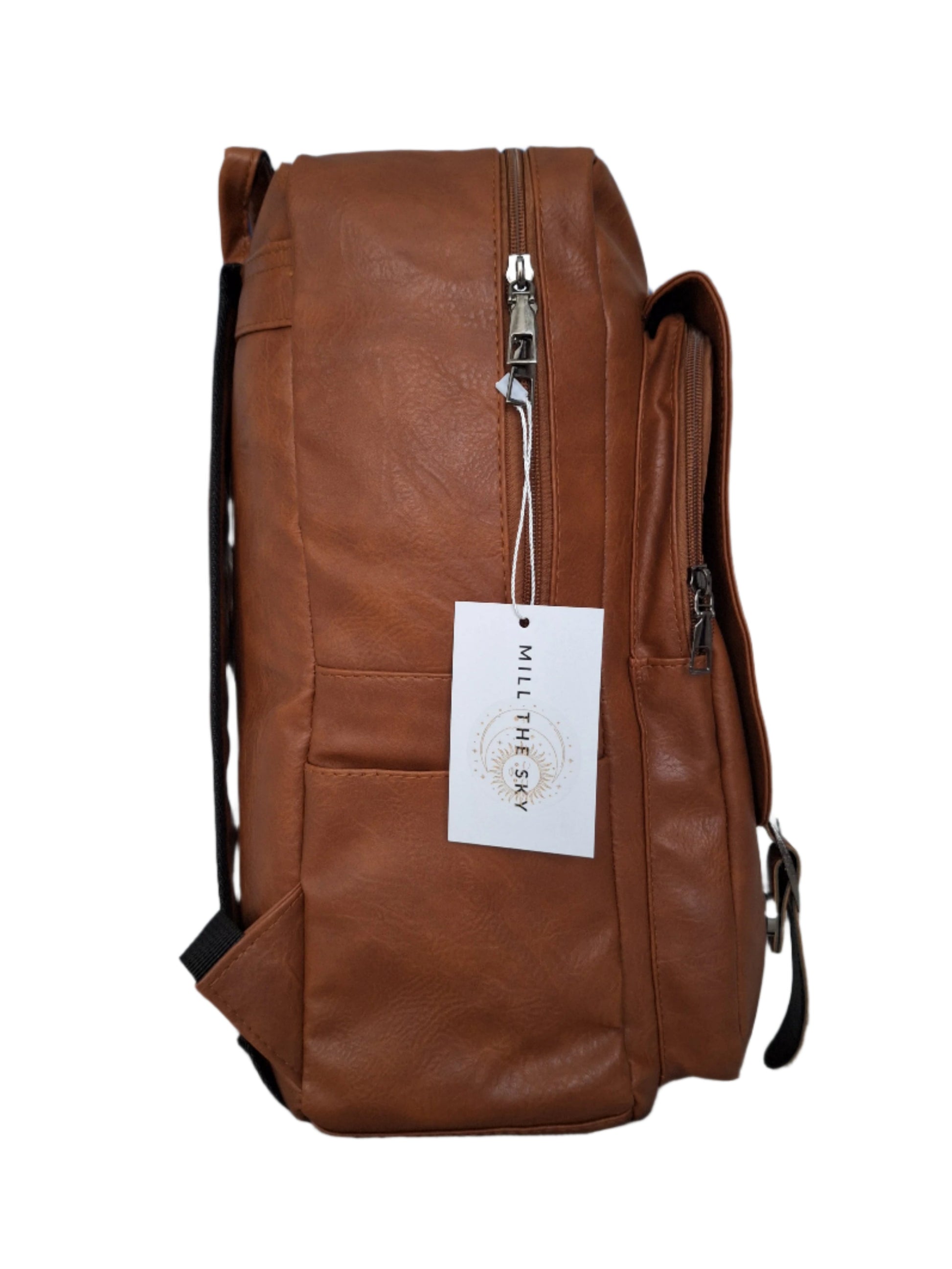 Mill The Sky: Rock-BOX Distressed Imitation Faux Leather Handcrafted Front Foldable Travel Commuting Backpack / Bag in WASHED TAN Mill The Sky