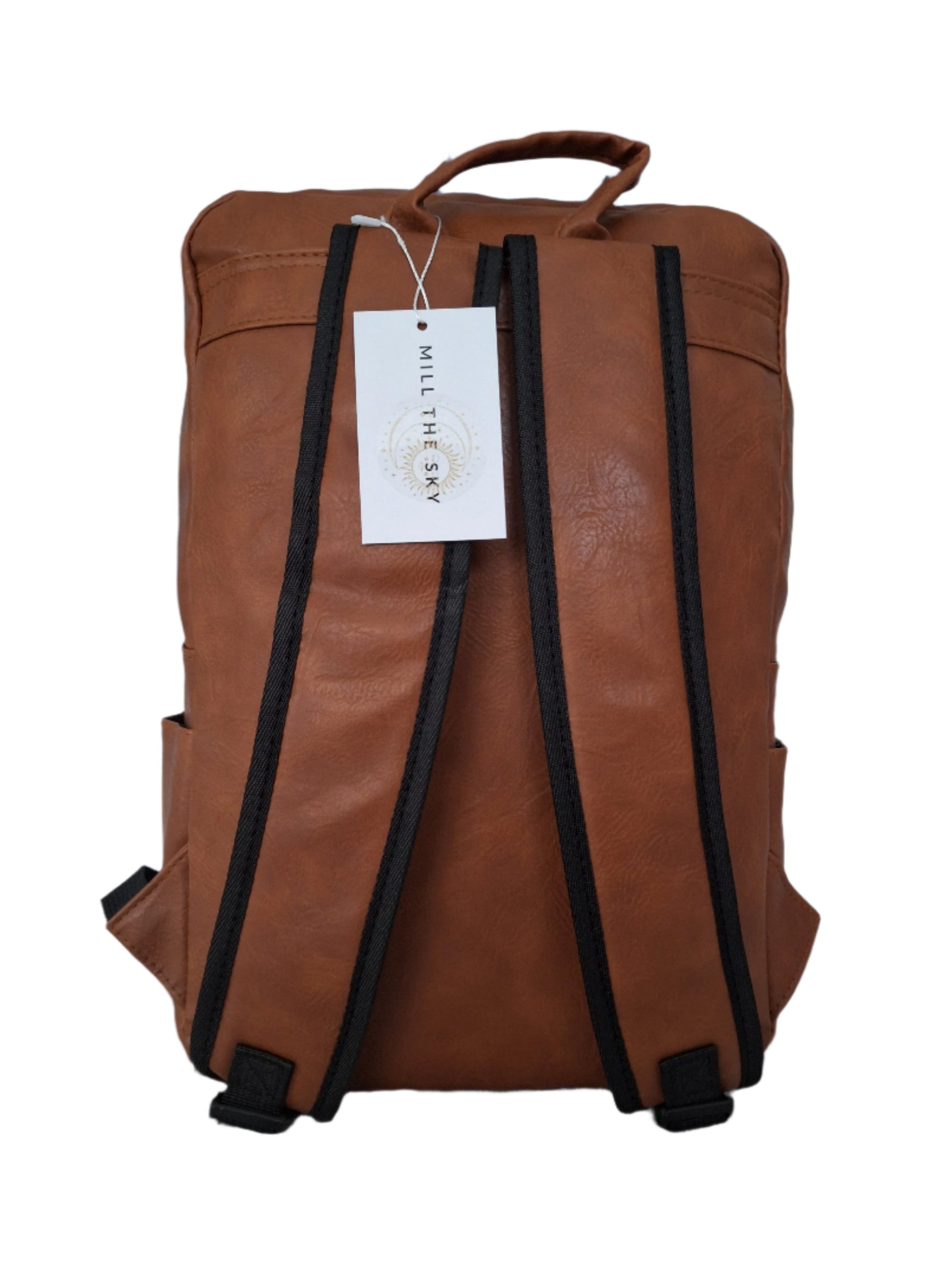 Mill The Sky: Rock-BOX Distressed Imitation Faux Leather Handcrafted Front Foldable Travel Commuting Backpack / Bag in WASHED TAN Mill The Sky