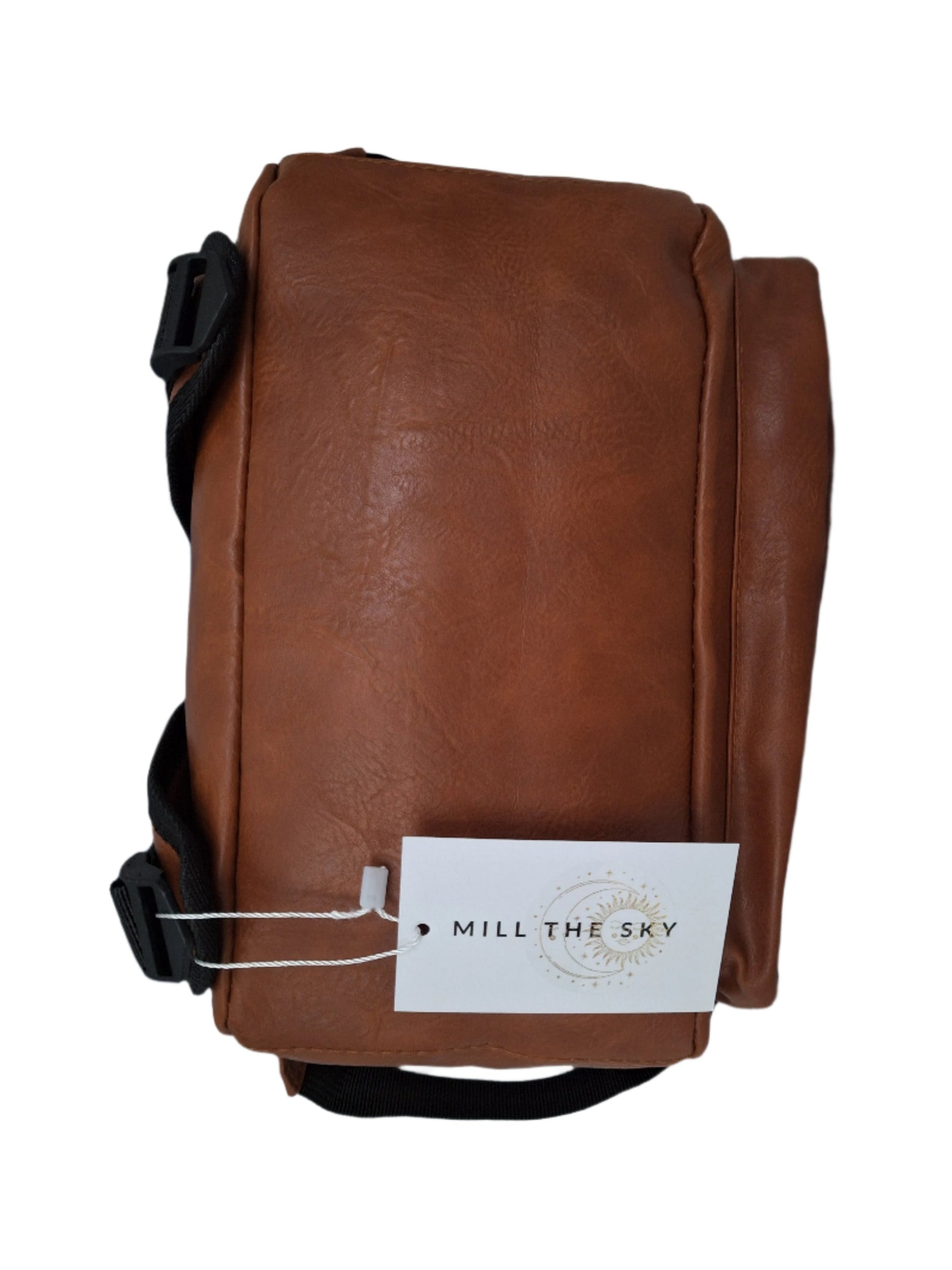 Mill The Sky: Rock-BOX Distressed Imitation Faux Leather Handcrafted Front Foldable Travel Commuting Backpack / Bag in WASHED TAN Mill The Sky