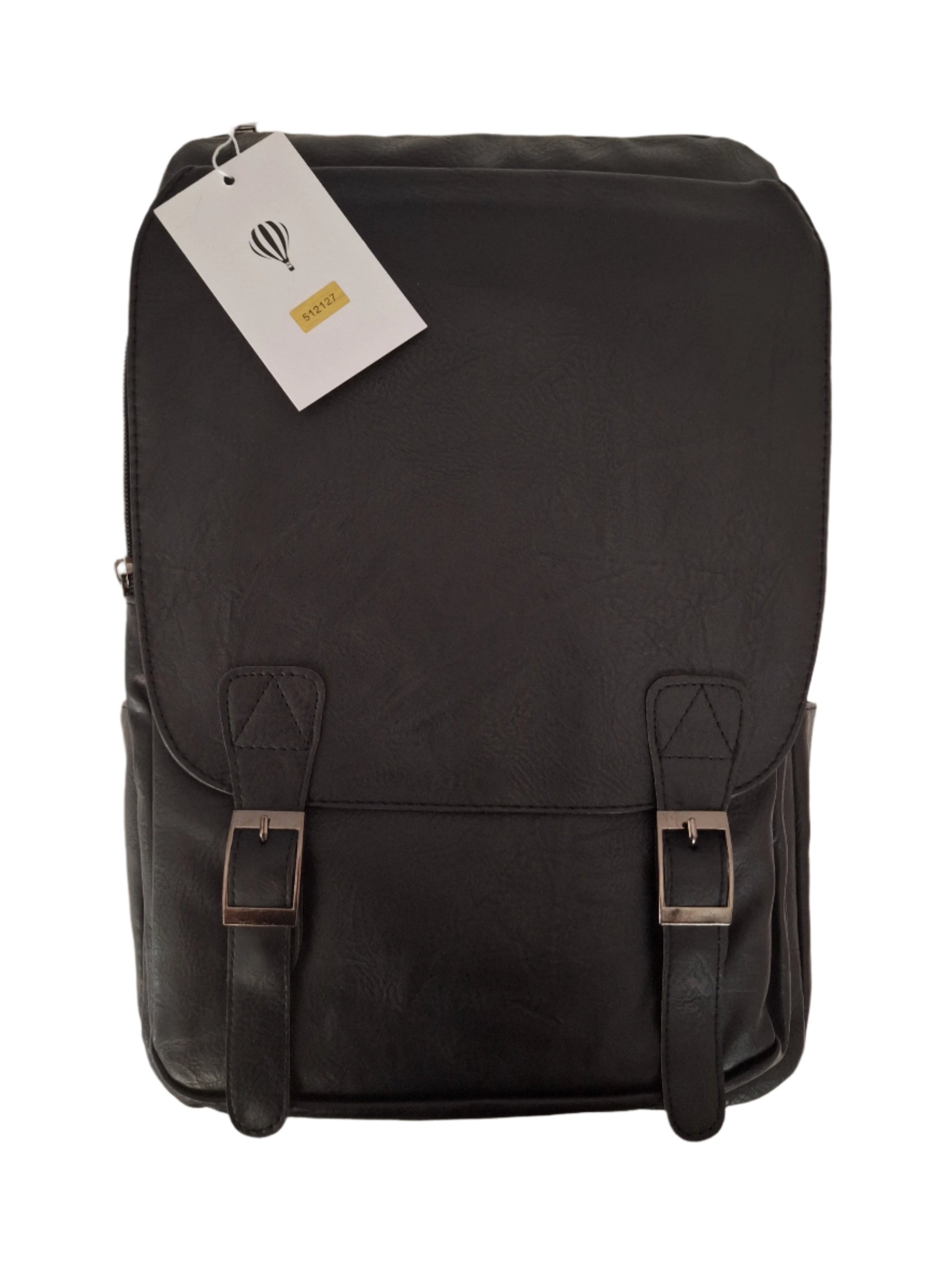 Mill The Sky: Rock-BOX Distressed Imitation Faux Leather Handcrafted Front Foldable Travel Commuting Backpack / Bag in JET BLACK Mill The Sky