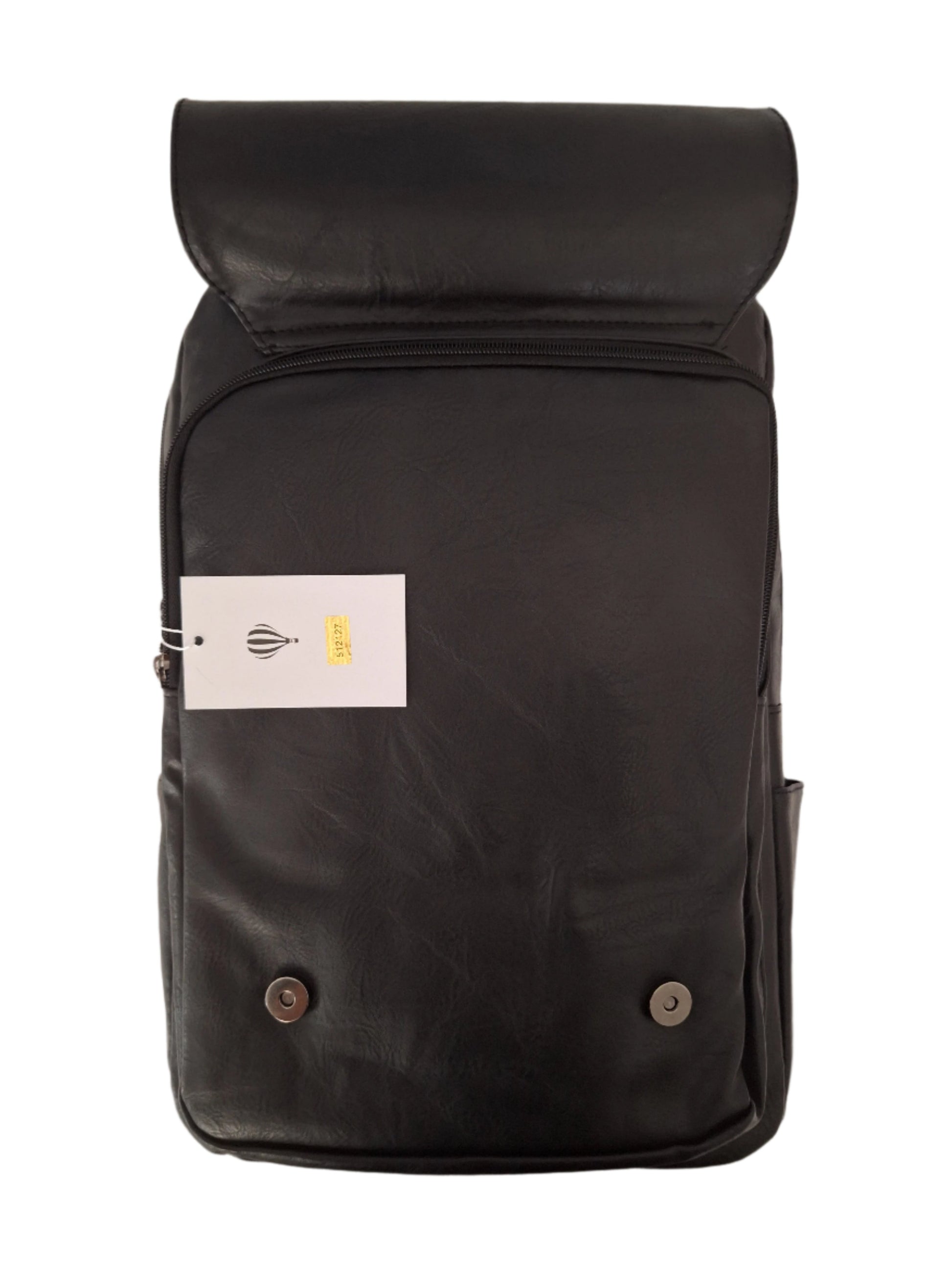 Mill The Sky: Rock-BOX Distressed Imitation Faux Leather Handcrafted Front Foldable Travel Commuting Backpack / Bag in JET BLACK Mill The Sky