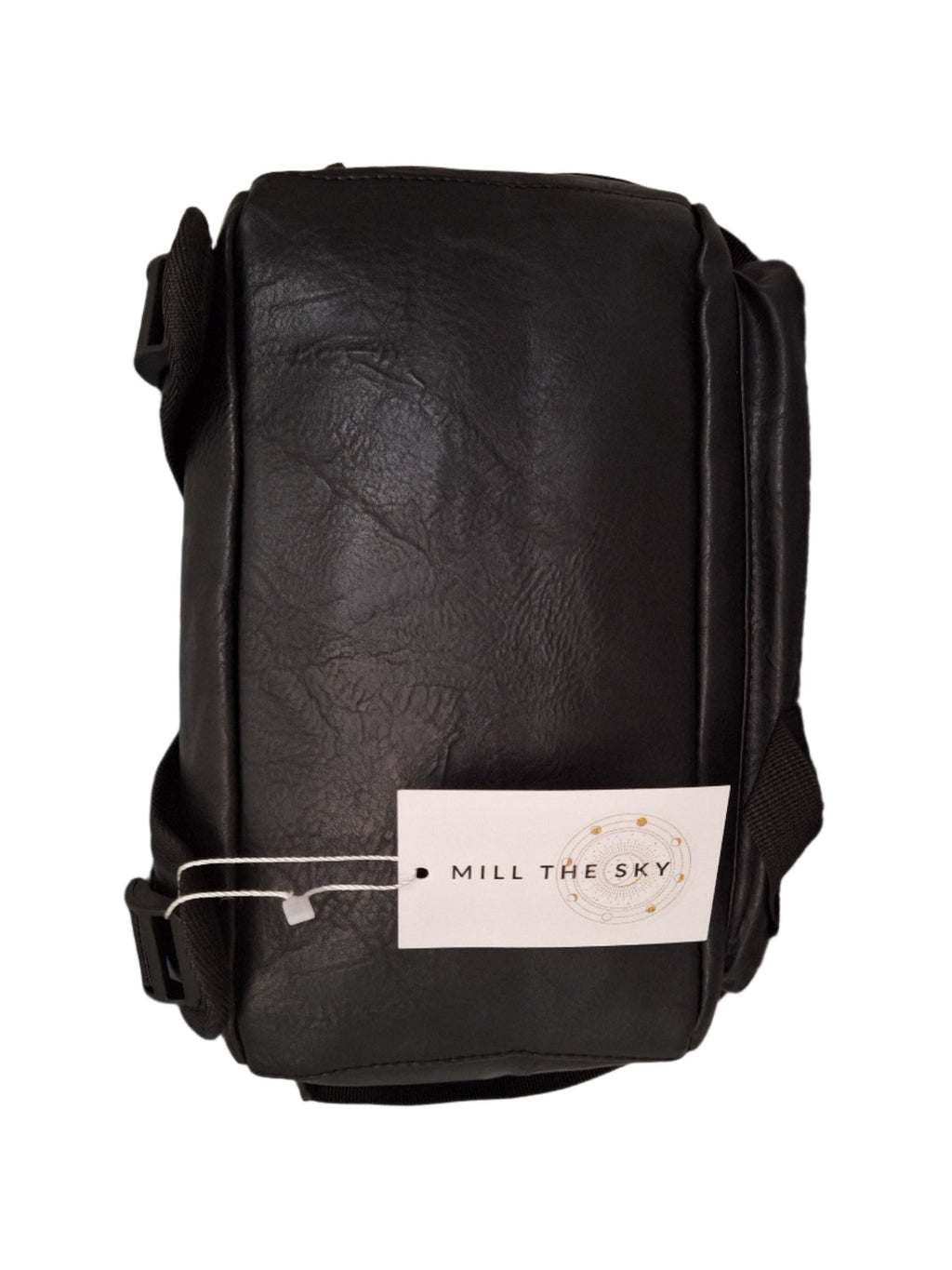 Mill The Sky: Rock-BOX Distressed Imitation Faux Leather Handcrafted Front Foldable Travel Commuting Backpack / Bag in JET BLACK Mill The Sky