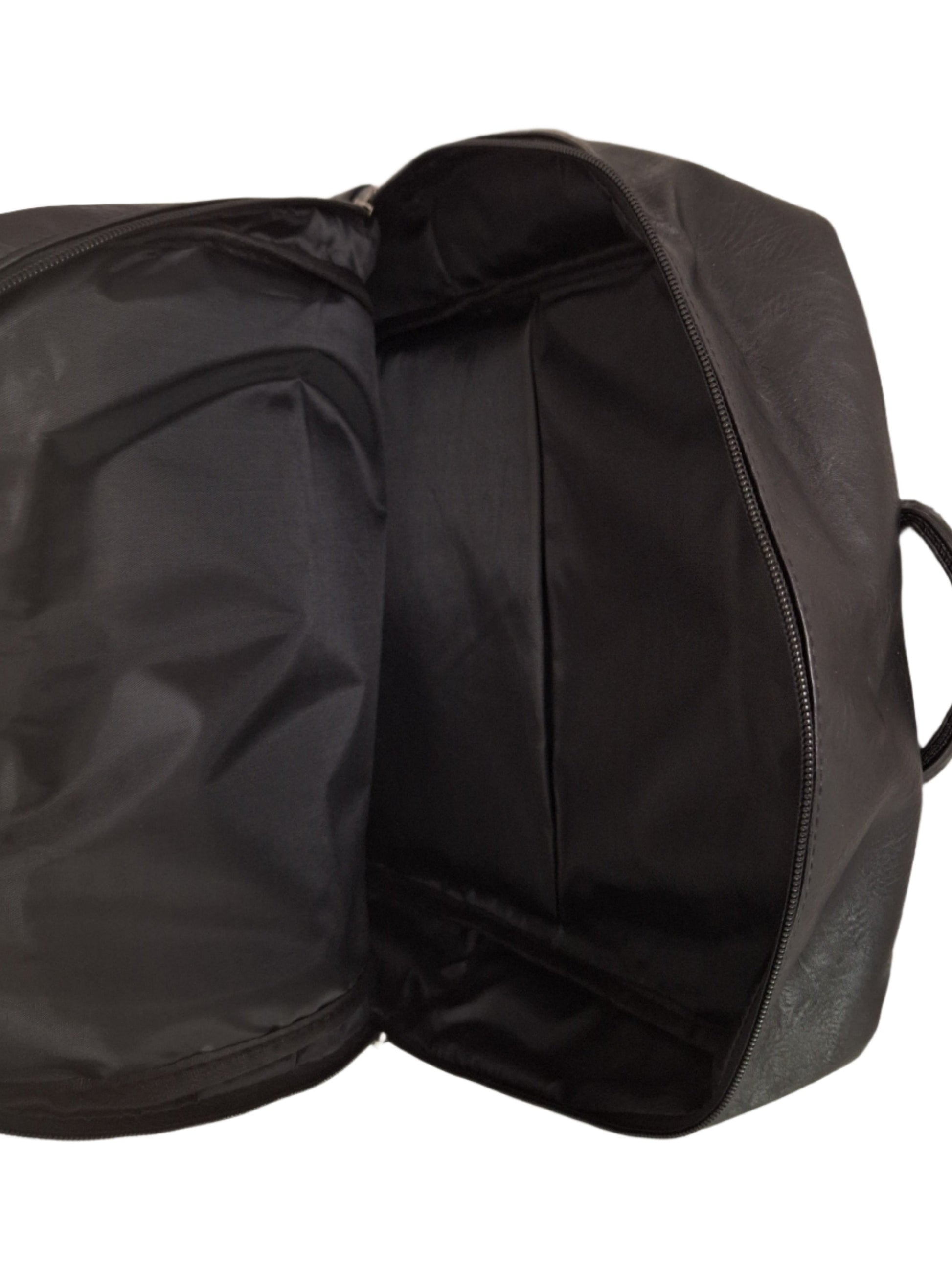 Mill The Sky: Rock-BOX Distressed Imitation Faux Leather Handcrafted Front Foldable Travel Commuting Backpack / Bag in JET BLACK Mill The Sky