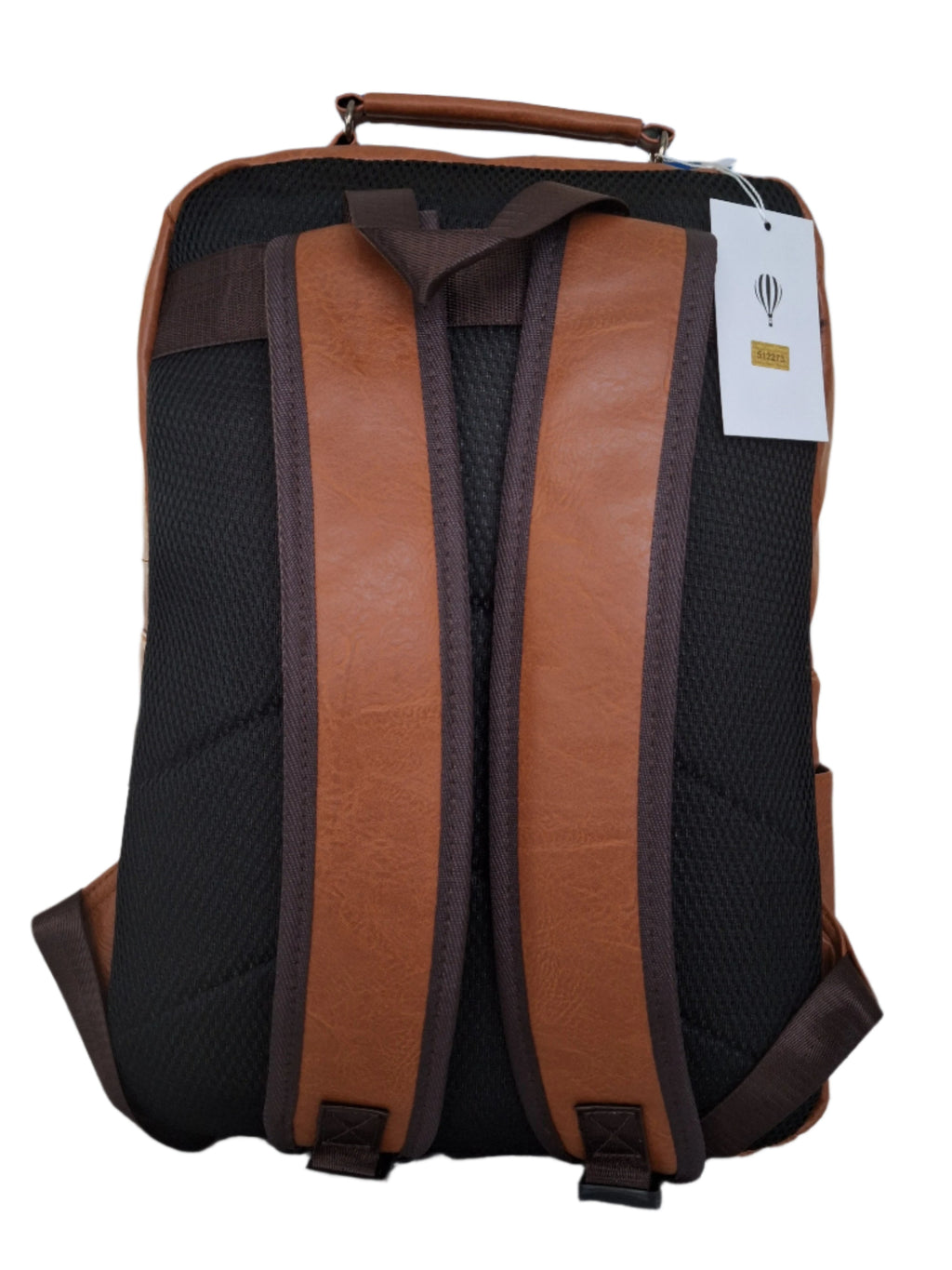 Mill The Sky: Caramel-BLOC Square Distressed Faux Leather Fold & Top Hold Backpack. JET BLACK. Heavy Duty Mesh Straps Mill The Sky