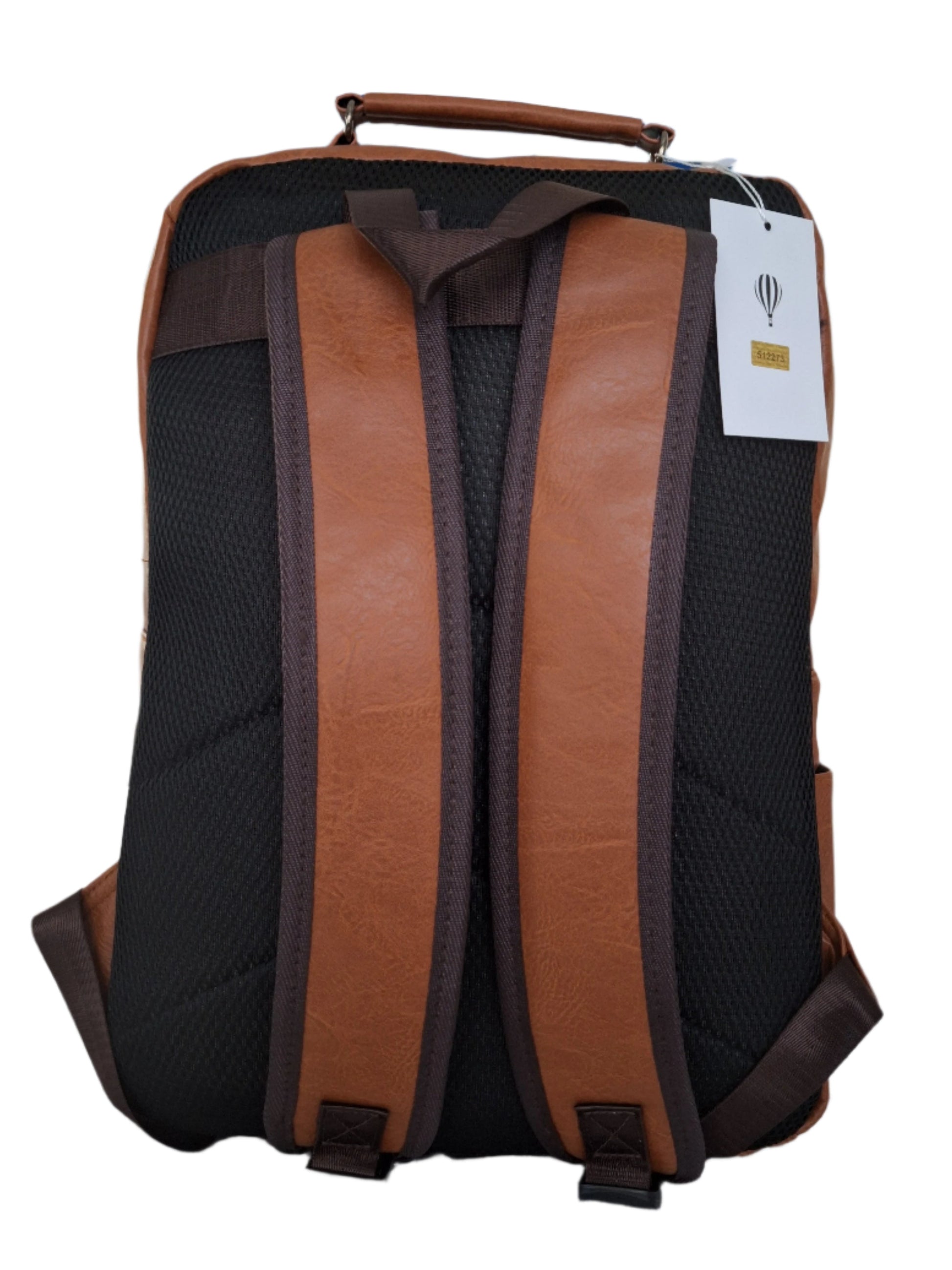 Mill The Sky: Caramel-BLOC Square Distressed Faux Leather Fold & Top Hold Backpack. JET BLACK. Heavy Duty Mesh Straps Mill The Sky