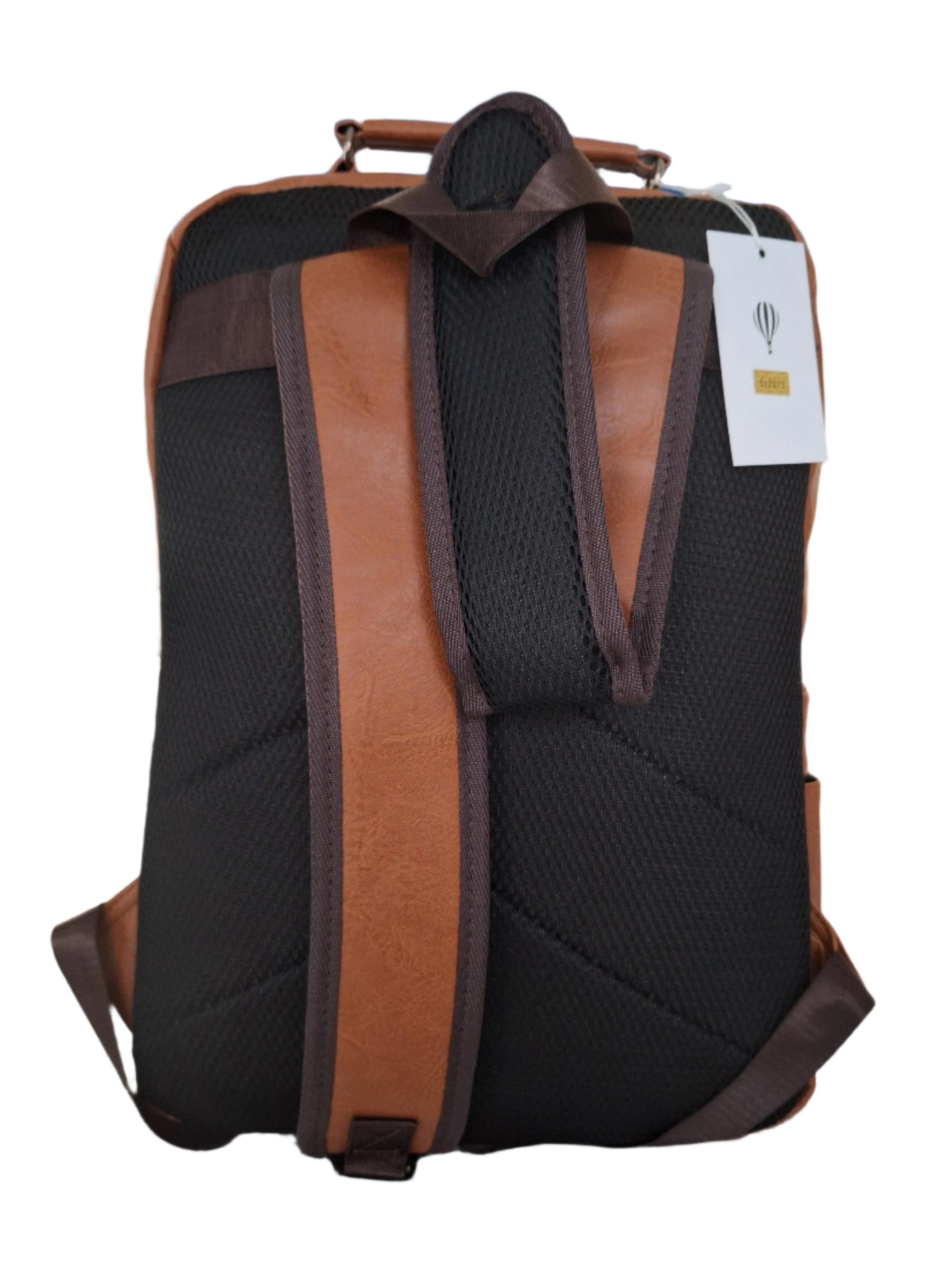Mill The Sky: Caramel-BLOC Square Distressed Faux Leather Fold & Top Hold Backpack. JET BLACK. Heavy Duty Mesh Straps Mill The Sky