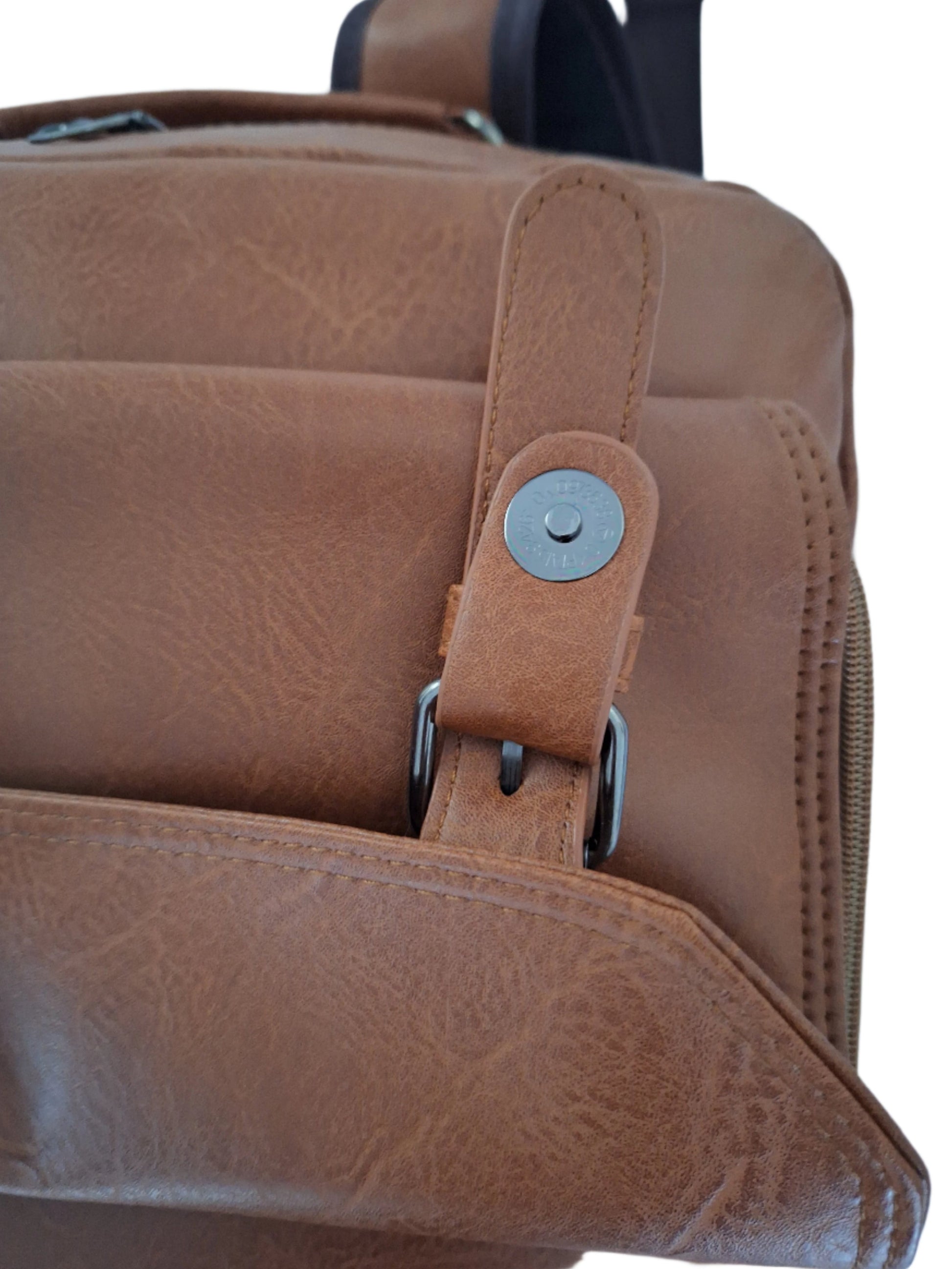 Mill The Sky: Caramel-BLOC Square Distressed Faux Leather Fold & Top Hold Backpack. JET BLACK. Heavy Duty Mesh Straps Mill The Sky