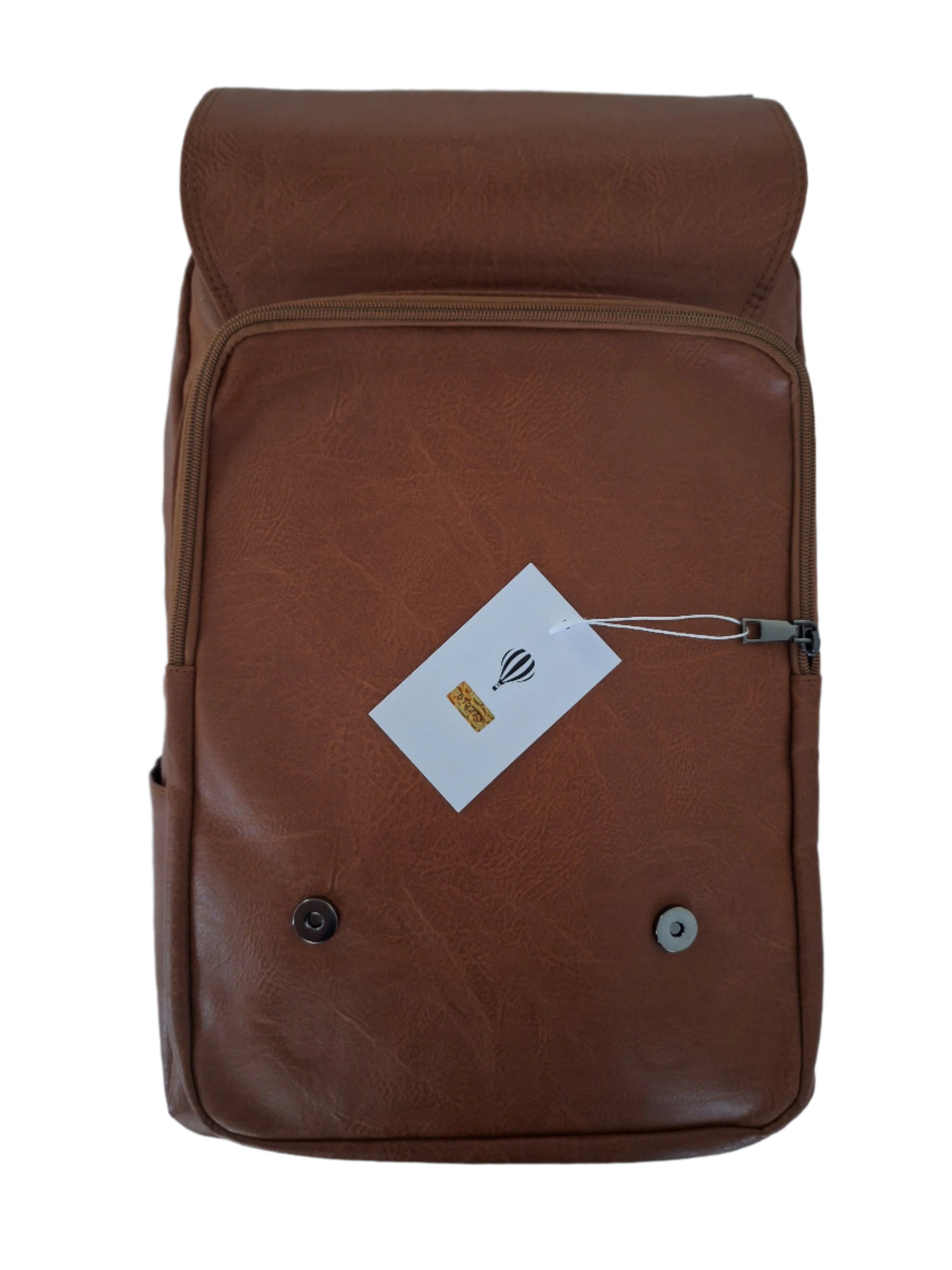 Mill The Sky: Caramel-BLOC Square Distressed Faux Leather Fold & Top Hold Backpack. JET BLACK. Heavy Duty Mesh Straps Mill The Sky