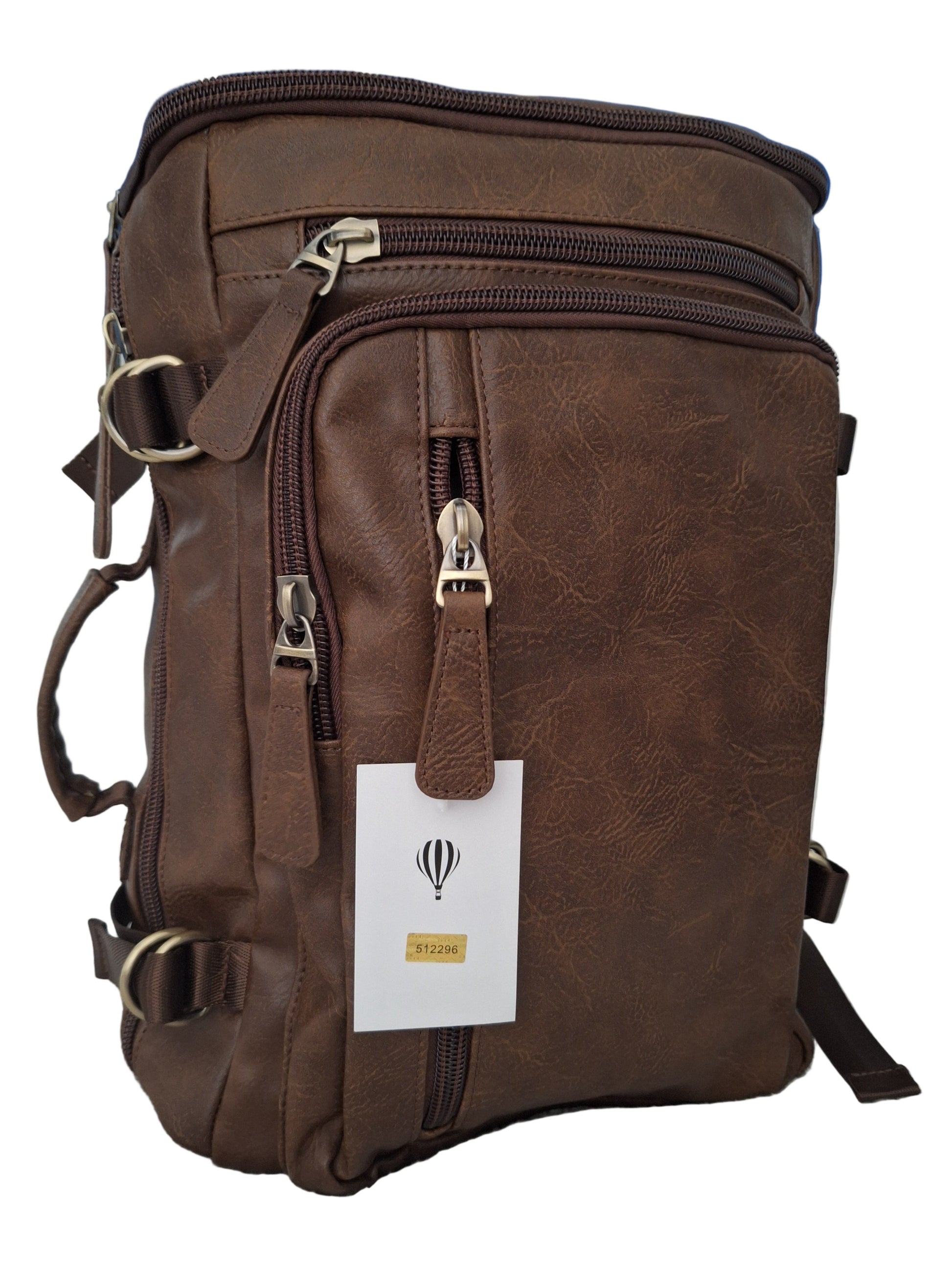 Mill The Sky: Super-MOOCH Large Rustic Tough Faux Leather World Travel Backpack. WASHED MOCCA BROWN. Distressed. Handmade. (Copy) Mill The Sky