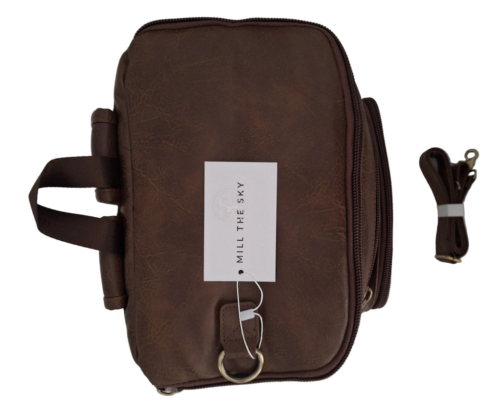 Mill The Sky: Super-MOOCH Large Rustic Tough Faux Leather World Travel Backpack. WASHED MOCCA BROWN. Distressed. Handmade. (Copy) Mill The Sky
