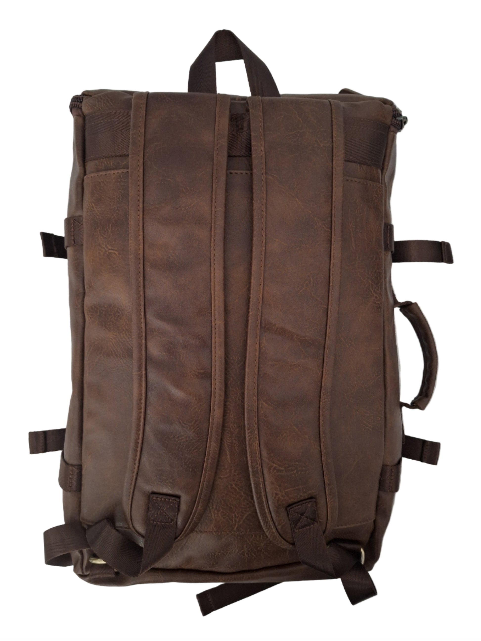 Mill The Sky: Super-MOOCH Large Rustic Tough Faux Leather World Travel Backpack. WASHED MOCCA BROWN. Distressed. Handmade. (Copy) Mill The Sky