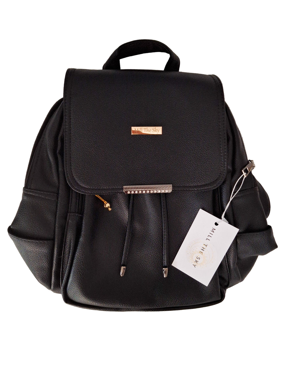 Mill The Sky: The-ONE Womens Faux Imitation Leather Mini Backpack Day Shoulder Bag. BLACK My Store