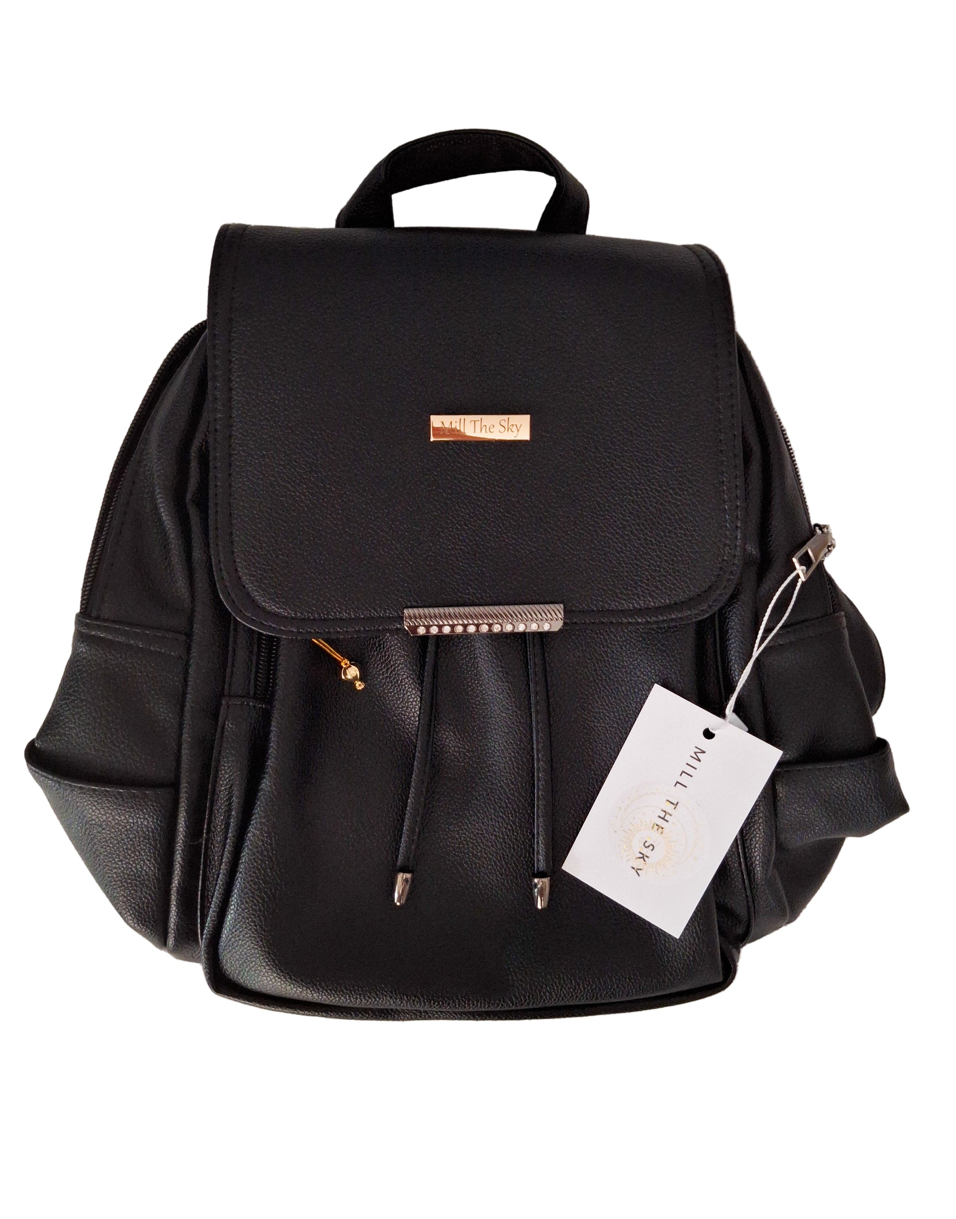 Mill The Sky: The-ONE Womens Faux Imitation Leather Mini Backpack Day Shoulder Bag. BLACK My Store