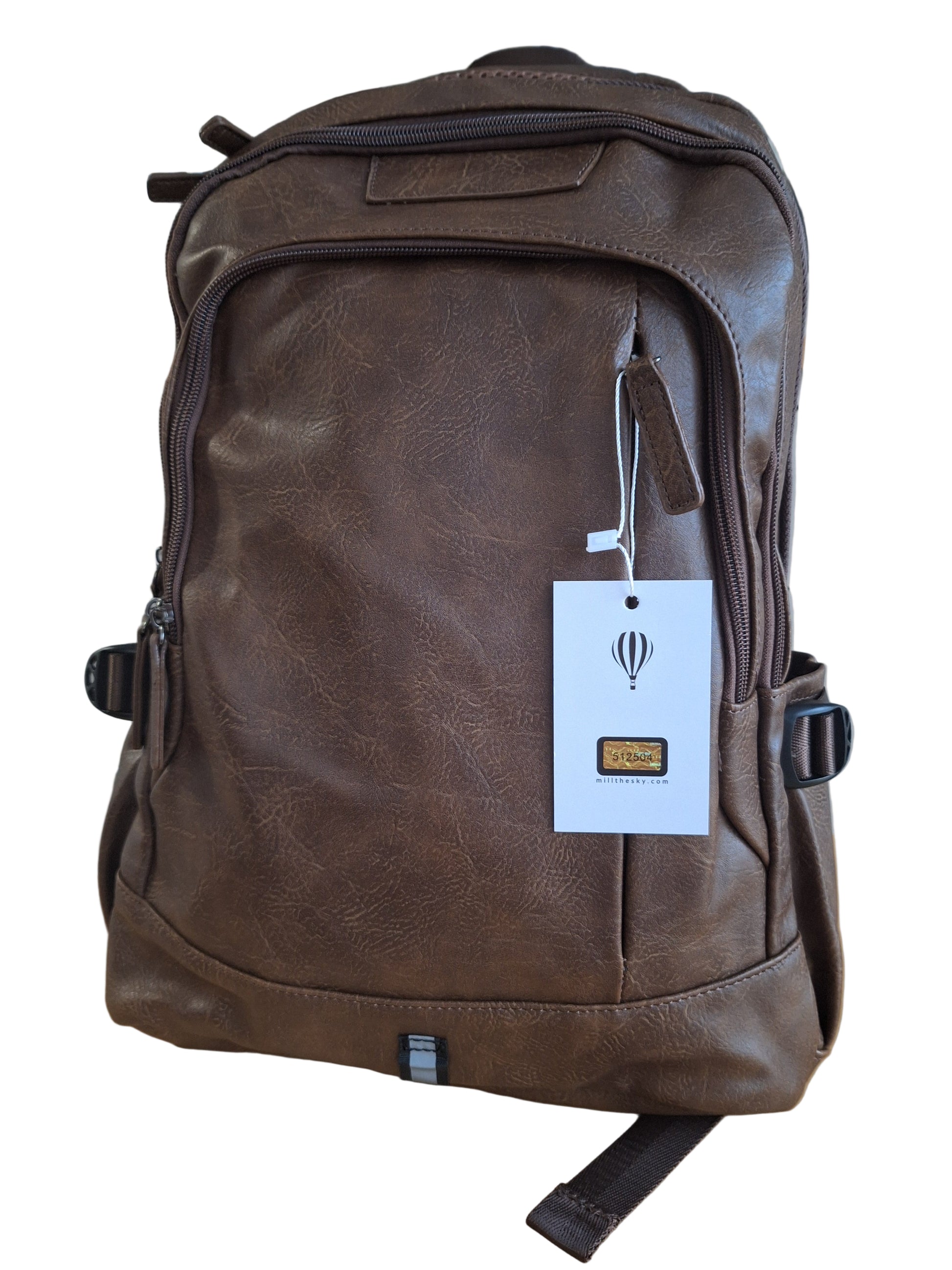 Mill The Sky: Super-MOOCH Large Rustic Tough Faux Leather World Travel Backpack. WASHED MOCCA BROWN. Distressed. Handmade (Copy) Mill The Sky