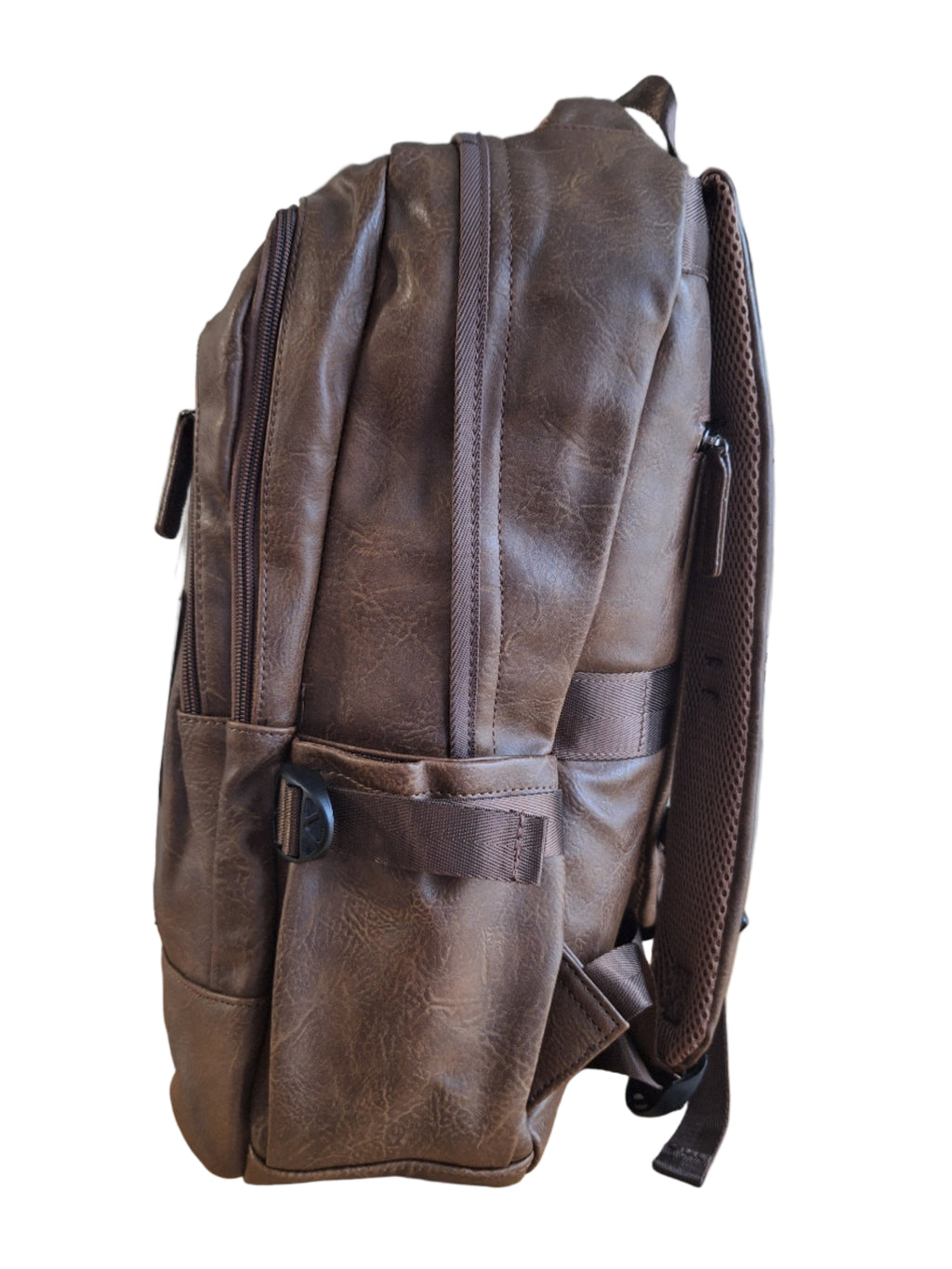 Mill The Sky: Super-MOOCH Large Rustic Tough Faux Leather World Travel Backpack. WASHED MOCCA BROWN. Distressed. Handmade (Copy) Mill The Sky