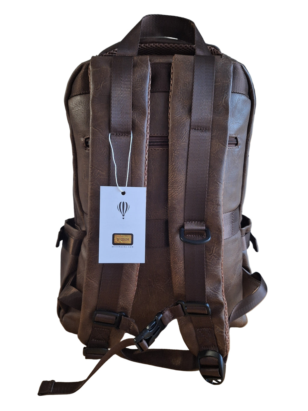 Mill The Sky: Super-MOOCH Large Rustic Tough Faux Leather World Travel Backpack. WASHED MOCCA BROWN. Distressed. Handmade (Copy) Mill The Sky