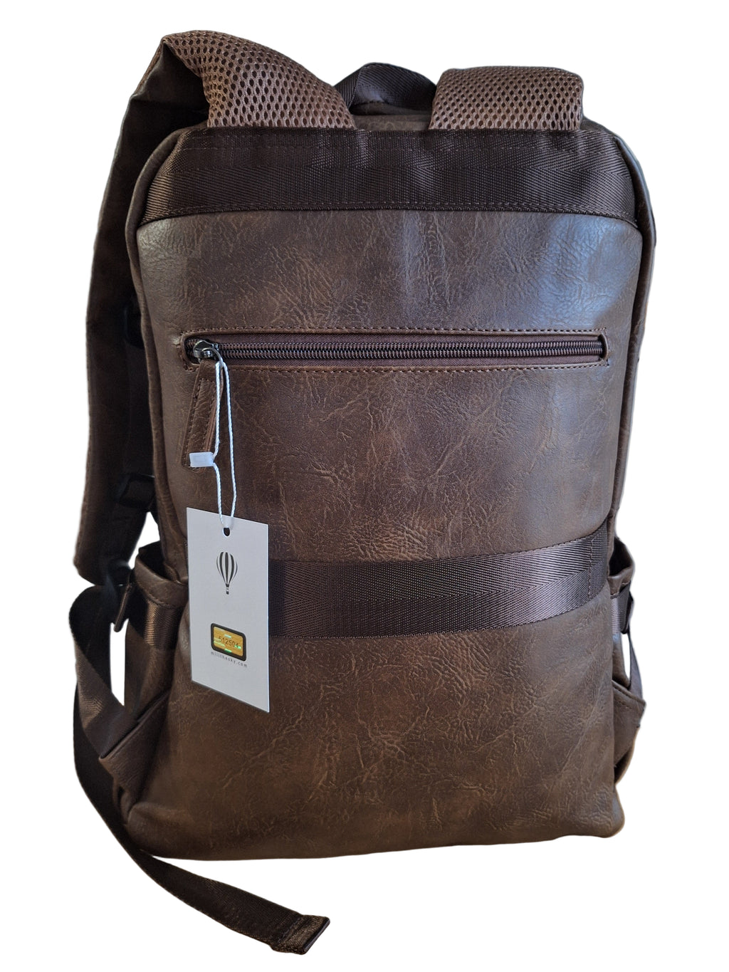 Mill The Sky: Super-MOOCH Large Rustic Tough Faux Leather World Travel Backpack. WASHED MOCCA BROWN. Distressed. Handmade (Copy) Mill The Sky