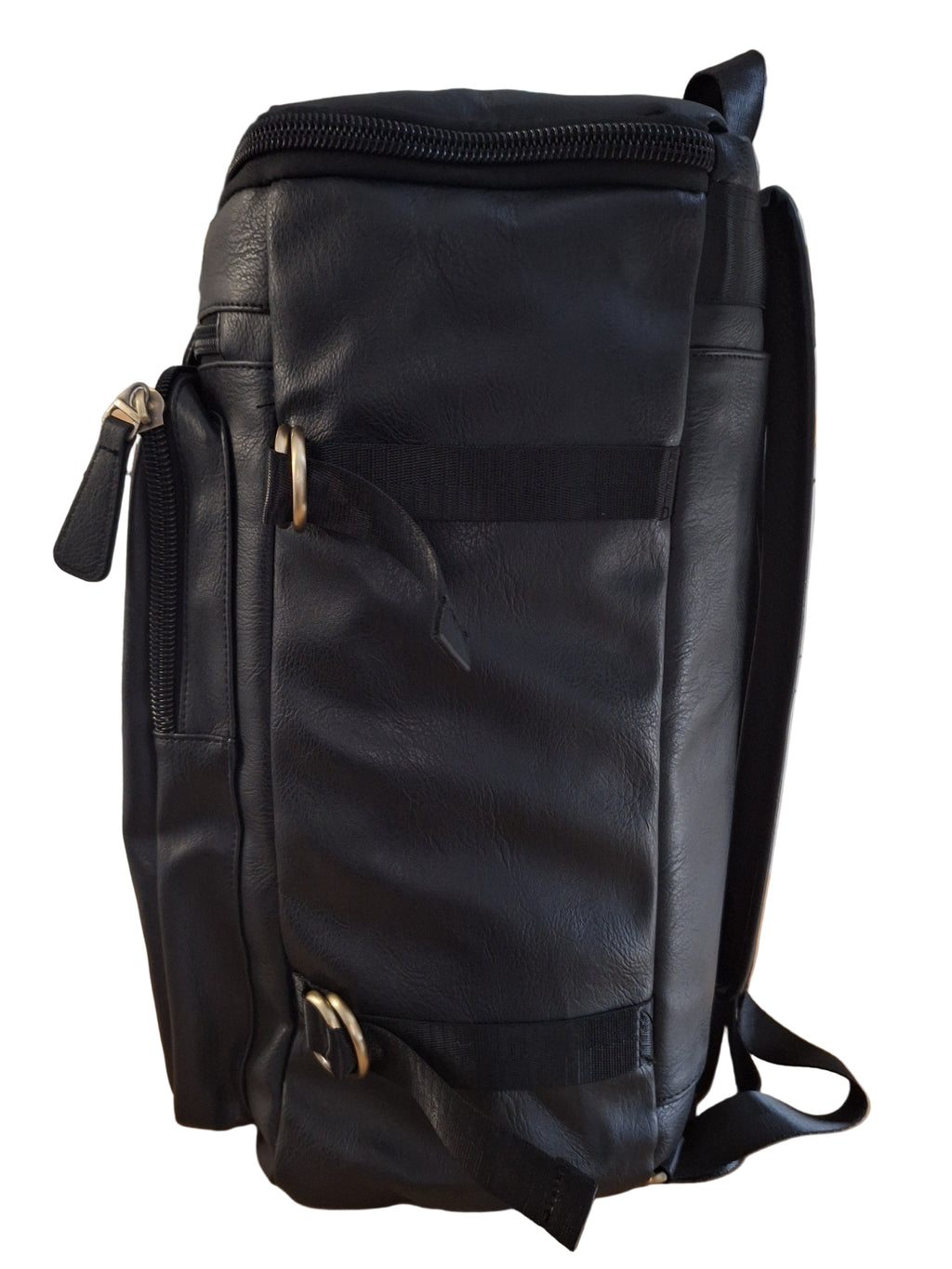 Mill The Sky: Super-MOOCH Large Rustic Tough Faux Leather World Travel Backpack. ASH BLACK. Distressed. Handmade Mill The Sky