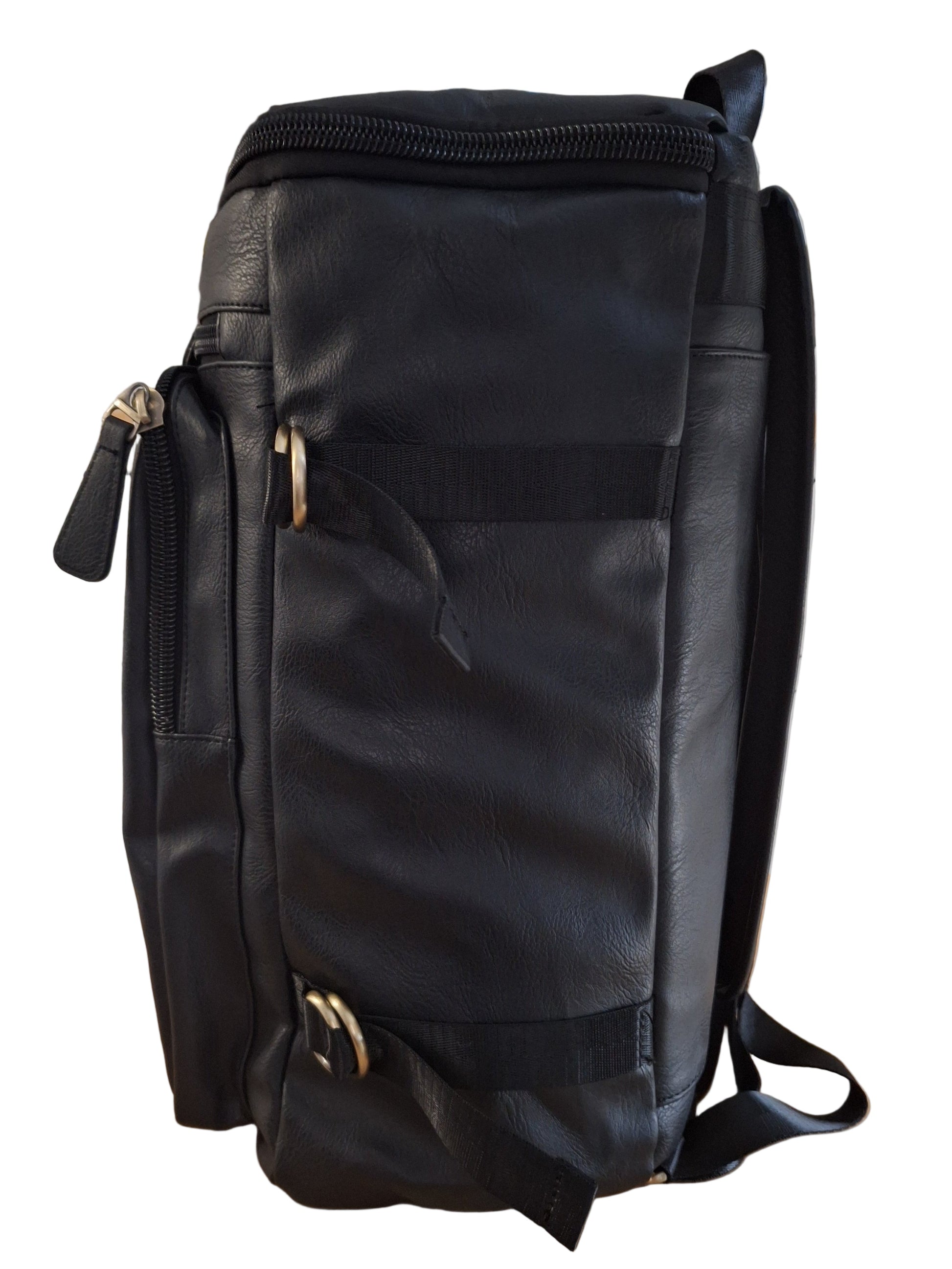 Mill The Sky: Super-MOOCH Large Rustic Tough Faux Leather World Travel Backpack. ASH BLACK. Distressed. Handmade Mill The Sky