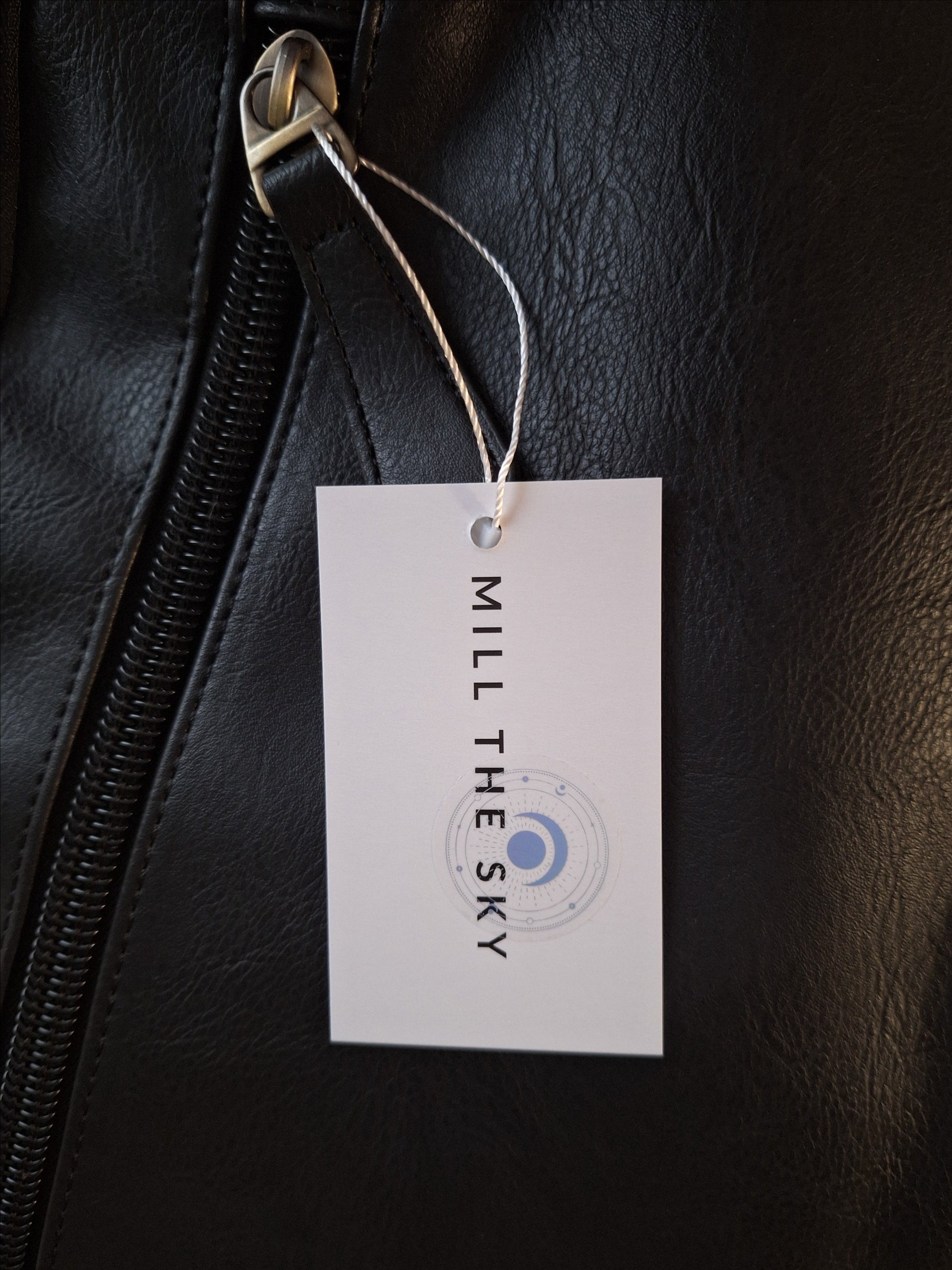 Mill The Sky: Super-MOOCH Large Rustic Tough Faux Leather World Travel Backpack. ASH BLACK. Distressed. Handmade Mill The Sky