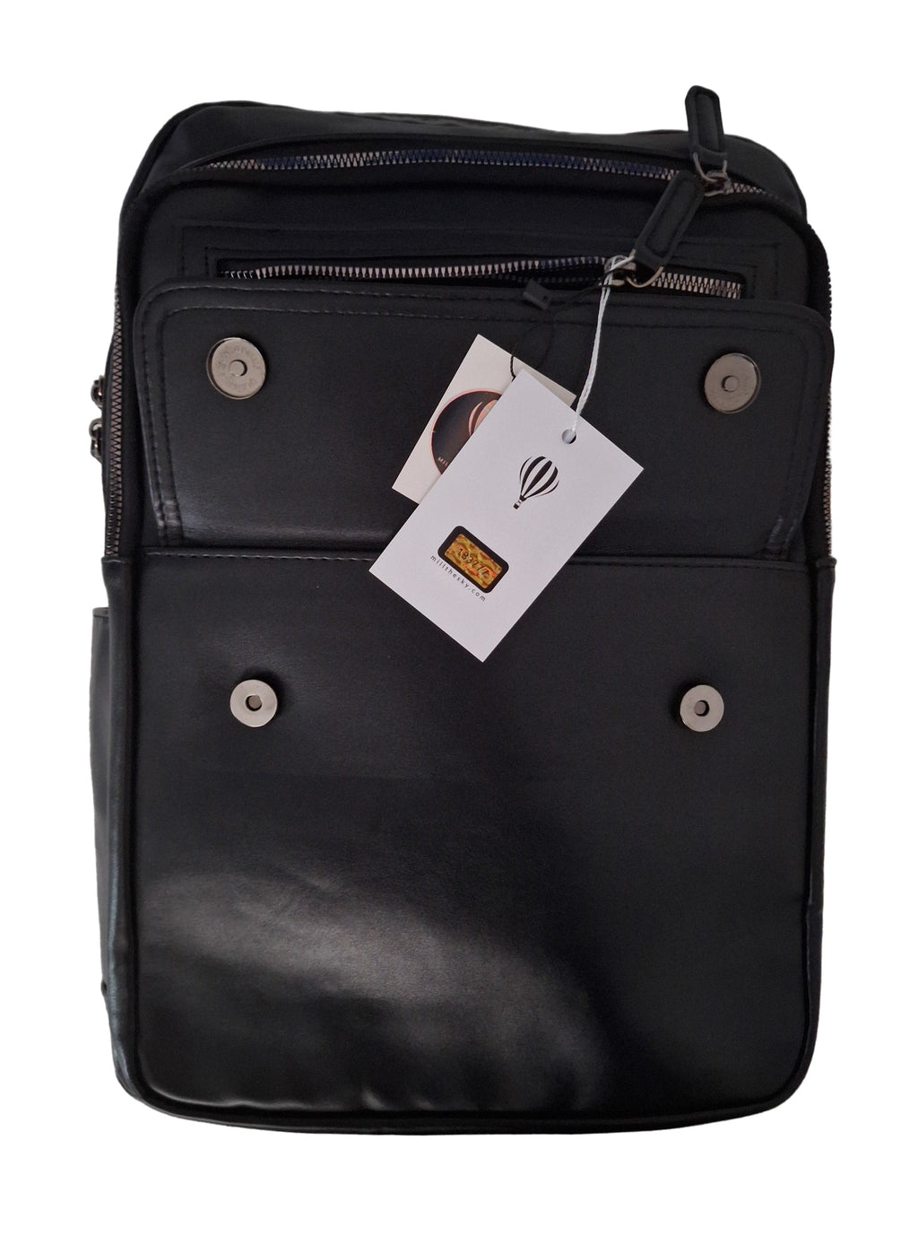 Mill The Sky: Roam-EXEC Square Format Thick Faux Leather City Professional Protective Ultrabook / Laptop Backpack. JET BLACK Mill The Sky