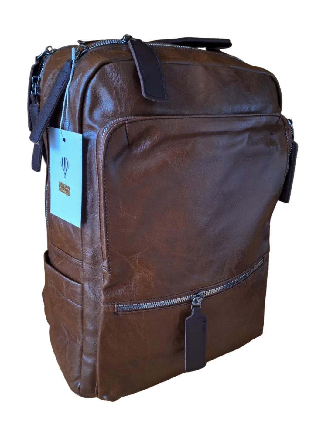Mill The Sky: College-DROPOUT Double Mail Compartment Rustic Travel College School Backpack in Milk Chocolate Brown. Faux Leather. Mill The Sky