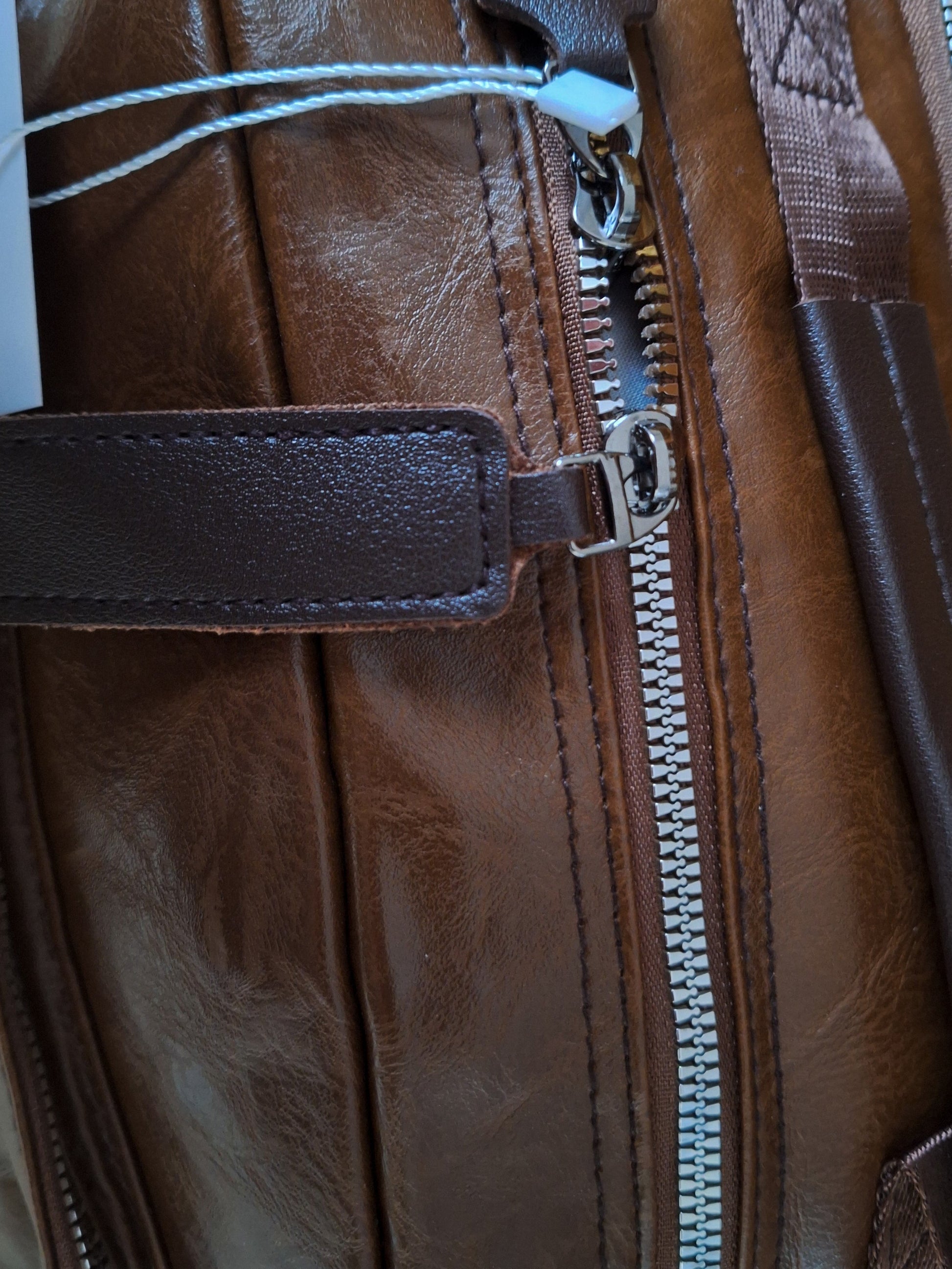 Mill The Sky: College-DROPOUT Double Main Compartment Rustic Travel College School Backpack in Milk Chocolate Brown. Faux Leather. Mill The Sky