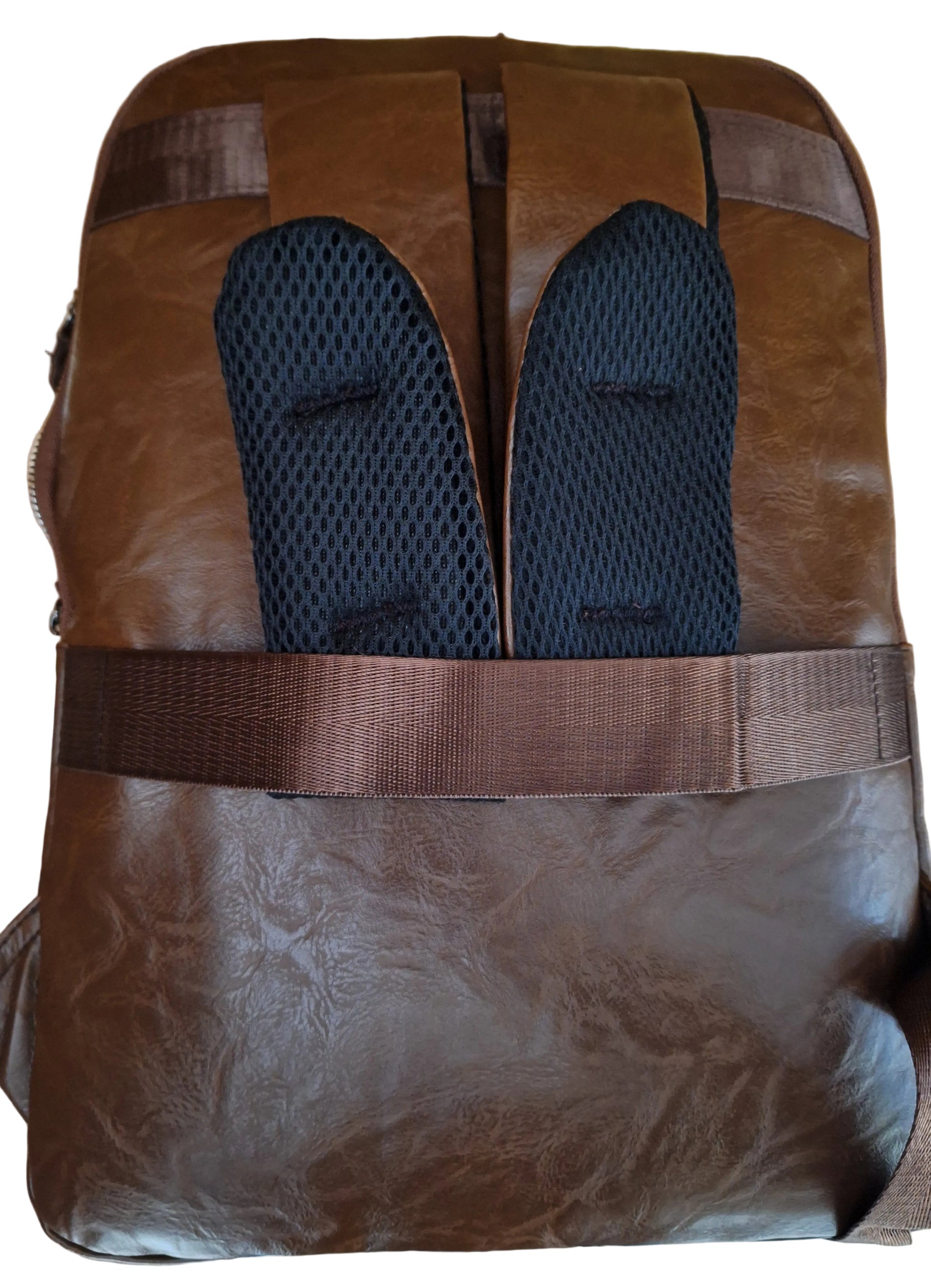 Mill The Sky: College-DROPOUT Double Mail Compartment Rustic Travel College School Backpack in Milk Chocolate Brown. Faux Leather. Mill The Sky