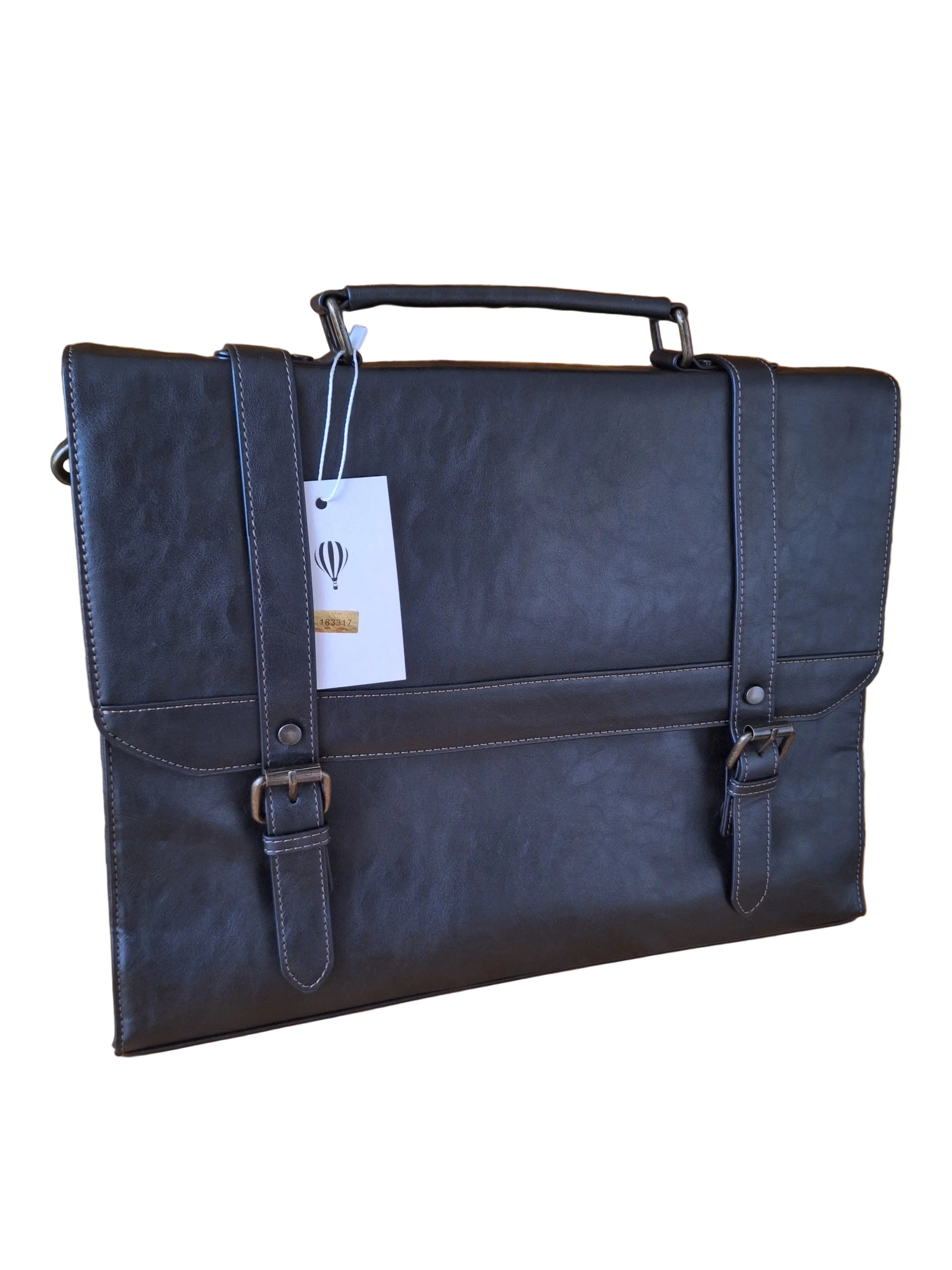 Mill The Sky: Folio-EXEC. Faux Leather Unisex Executive Office Study Laptop Bag in BLACK My Store