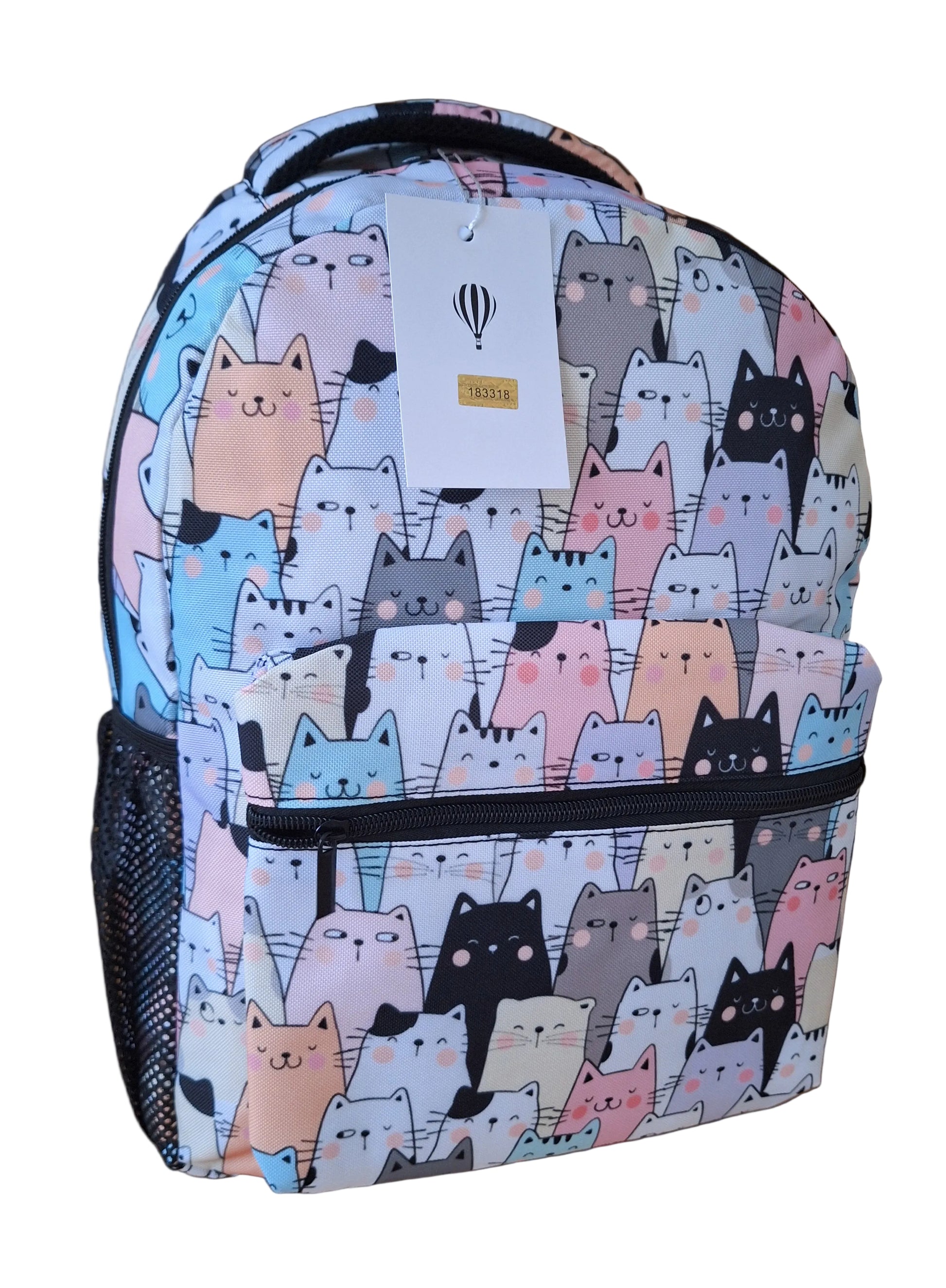 Mill The Sky: Pastel-PURRFECT Cat Pattern Casual Nylon/Canvas Combo Day Backpack Mill The Sky