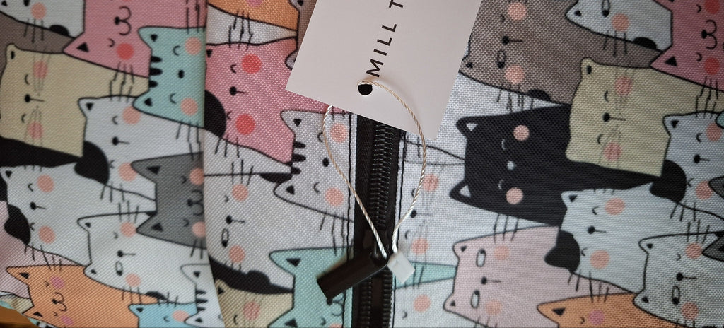 Mill The Sky: Pastel-PURRFECT Cat Pattern Casual Nylon/Canvas Combo Day Backpack Mill The Sky