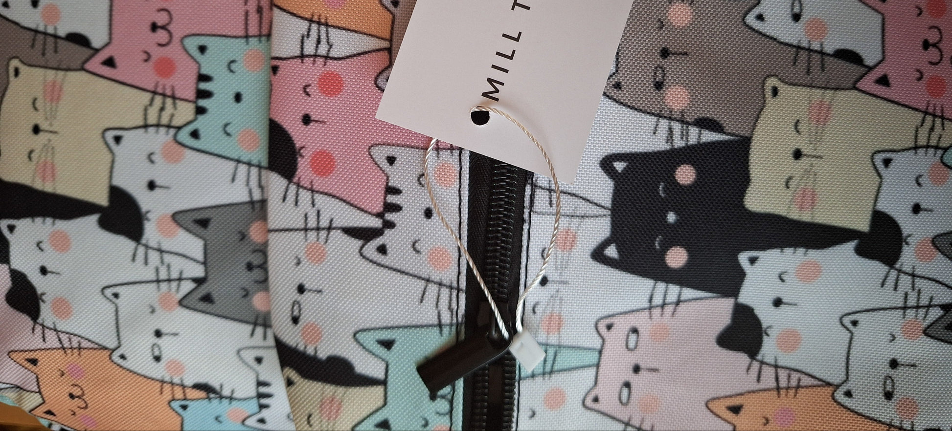 Mill The Sky: Pastel-PURRFECT Cat Pattern Casual Nylon/Canvas Combo Day Backpack Mill The Sky