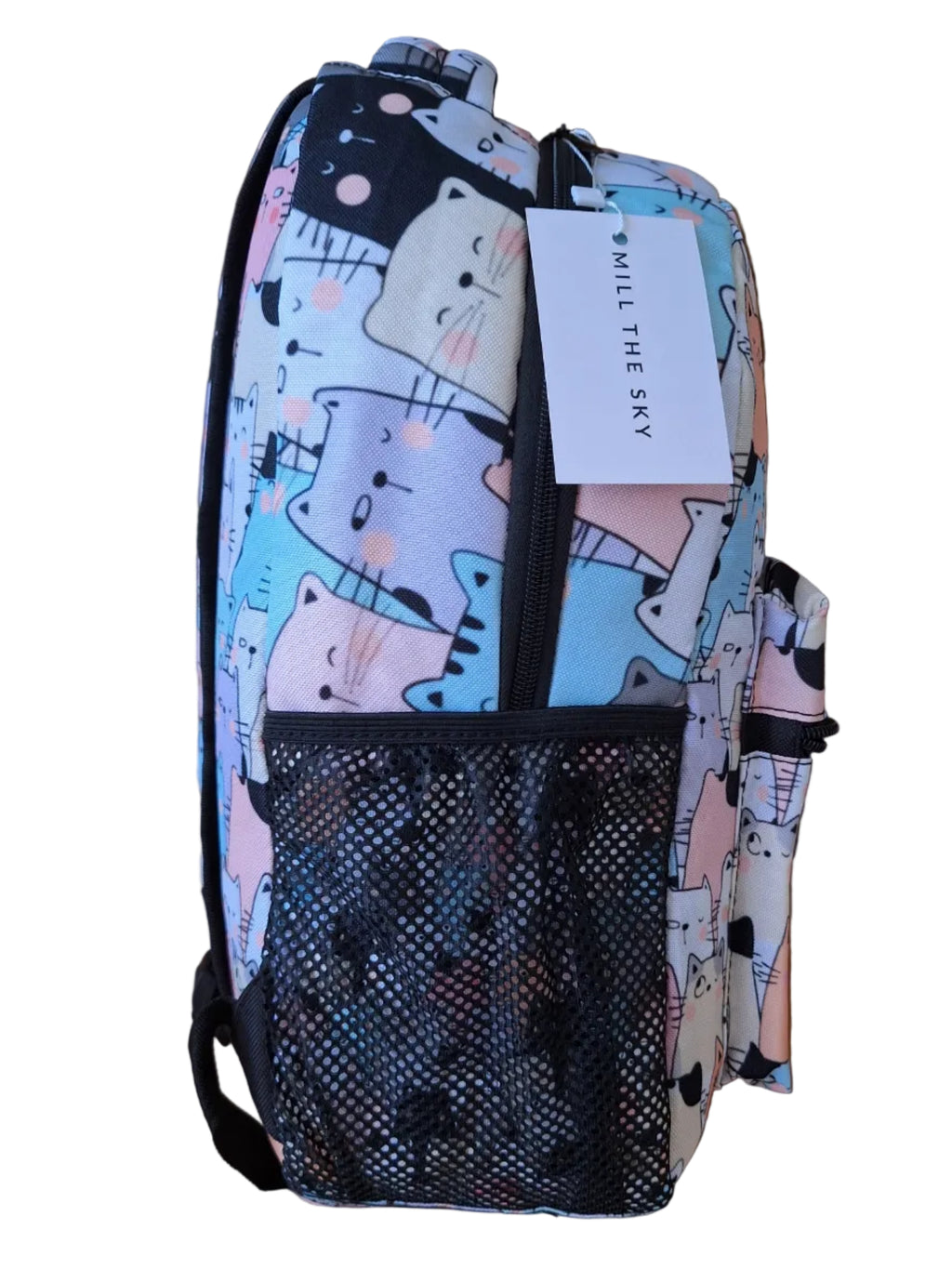 Mill The Sky: Pastel-PURRFECT Cat Pattern Casual Nylon/Canvas Combo Day Backpack Mill The Sky