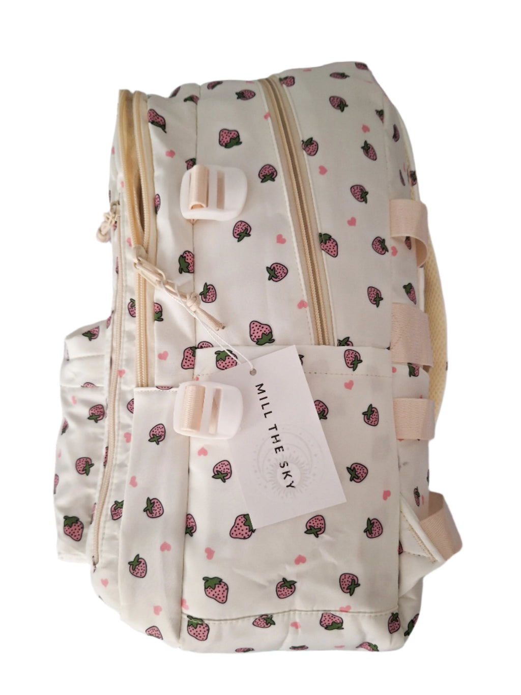 Mill The Sky: Fred-BERRY Stylish Strawberry Print Two-Pouch Casual Day Backpack Mill The Sky