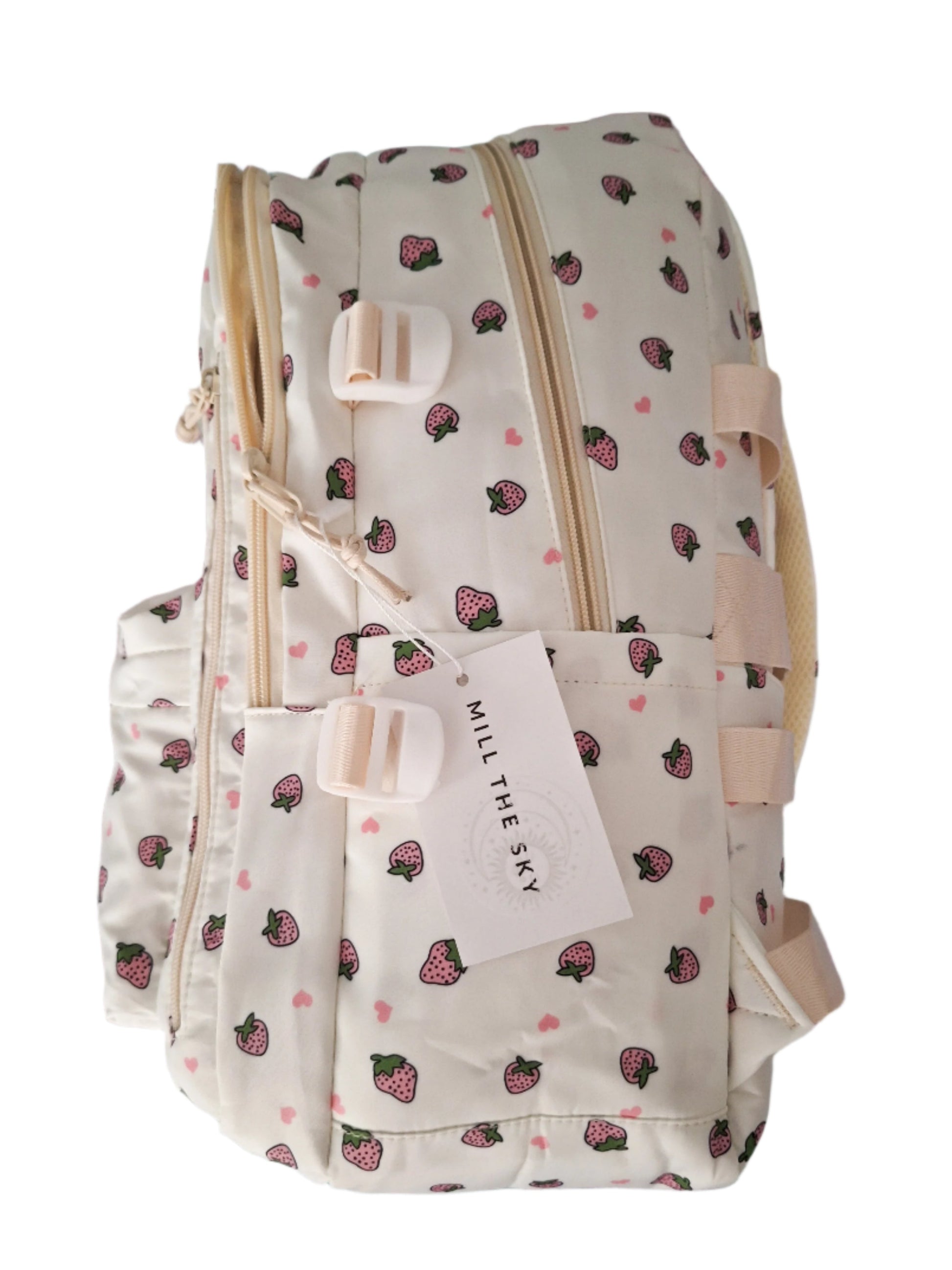Mill The Sky: Fred-BERRY Stylish Strawberry Print Two-Pouch Casual Day Backpack Mill The Sky