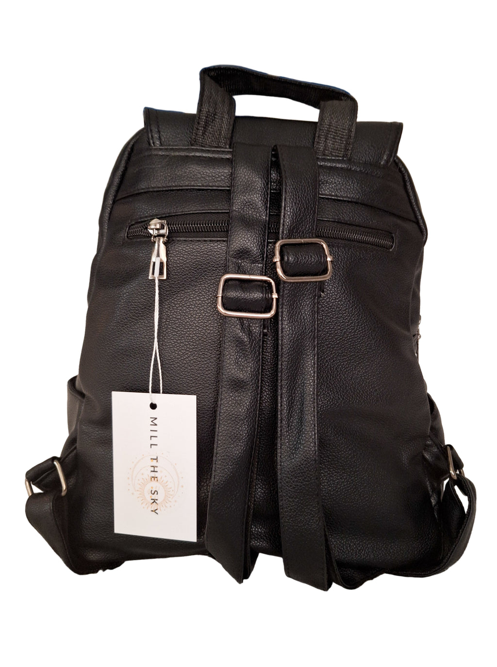 Mill The Sky: The-ONE Womens Faux Imitation Leather Mini Backpack Day Shoulder Bag. BLACK My Store