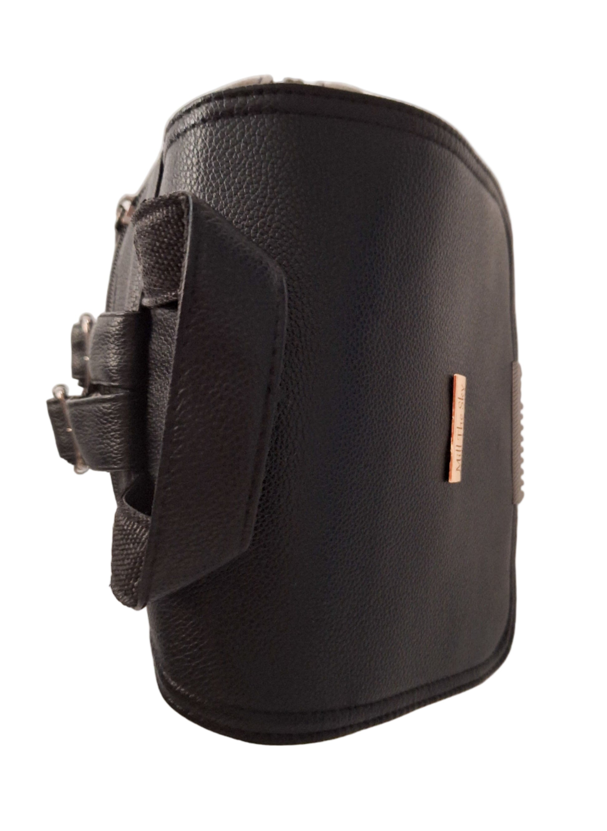 Mill The Sky: The-ONE Womens Faux Imitation Leather Mini Backpack Day Shoulder Bag. BLACK My Store