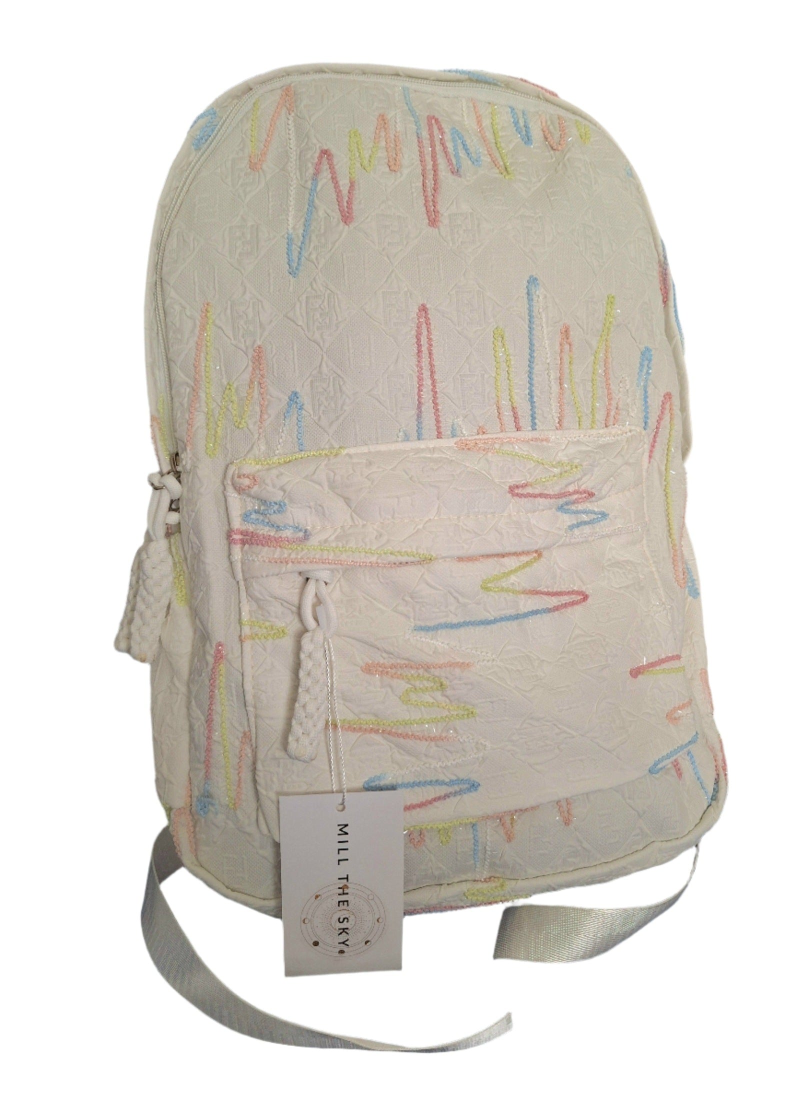Mill The Sky: Angel-MARSHMALLOW candy WHITE & RAINBOW sparkle backpack