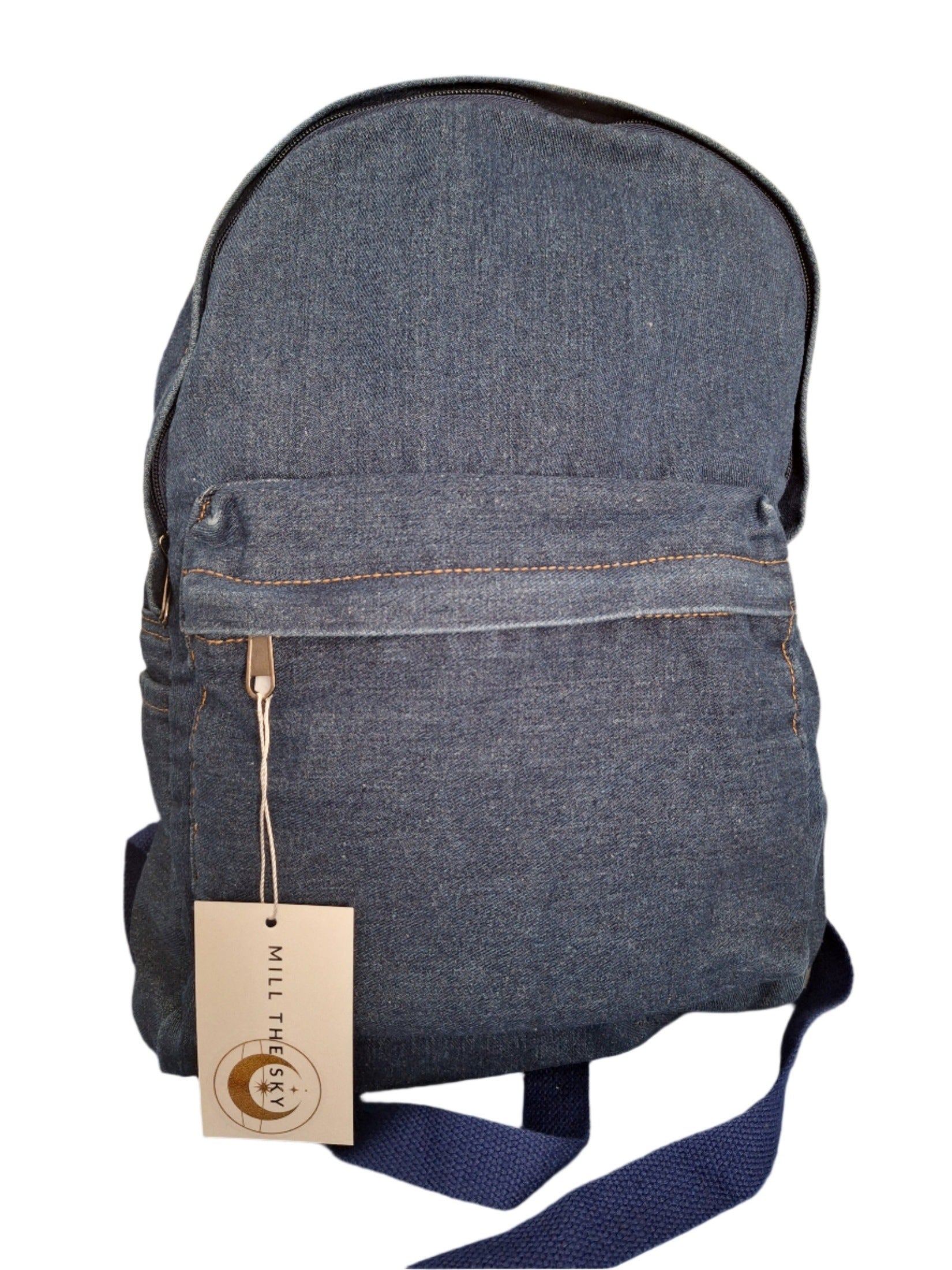 Mill The Sky: Down-TOWN Stonewashed LIGHT BLUE Denim lightweight roll-up backpack