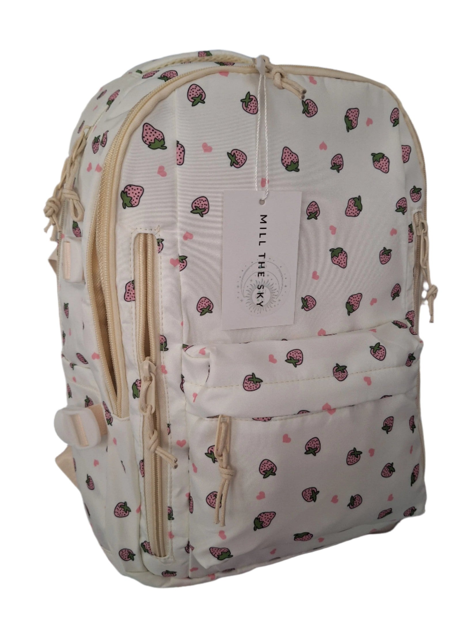 Mill The Sky: Fred-BERRY Stylish Strawberry Print Two-Pouch Casual Day Backpack
