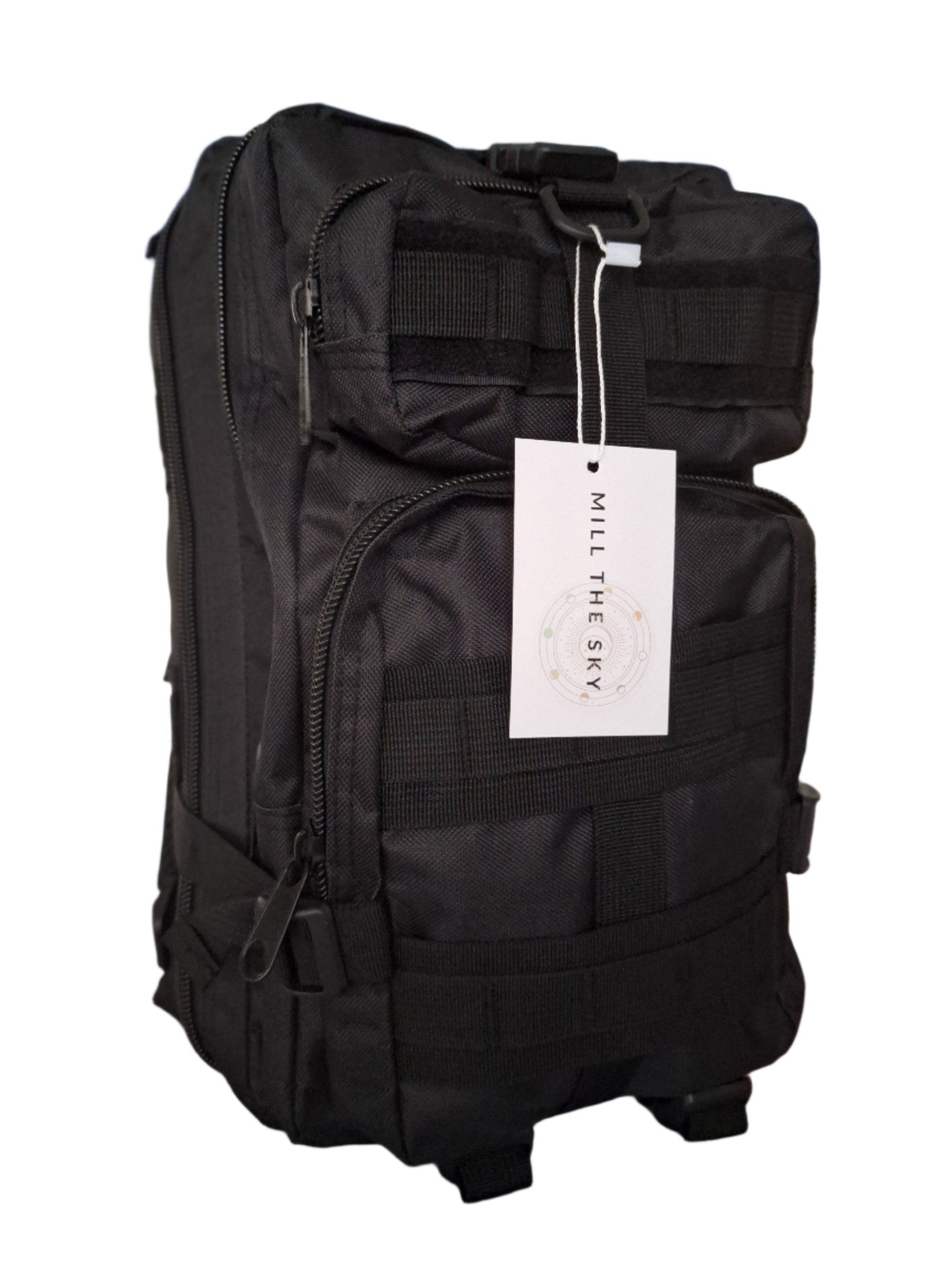 Mill The Sky: Go-TREKmini Heavy Duty Mult-Storage Adjustable Fit Hiking Backpack. JET BLACK
